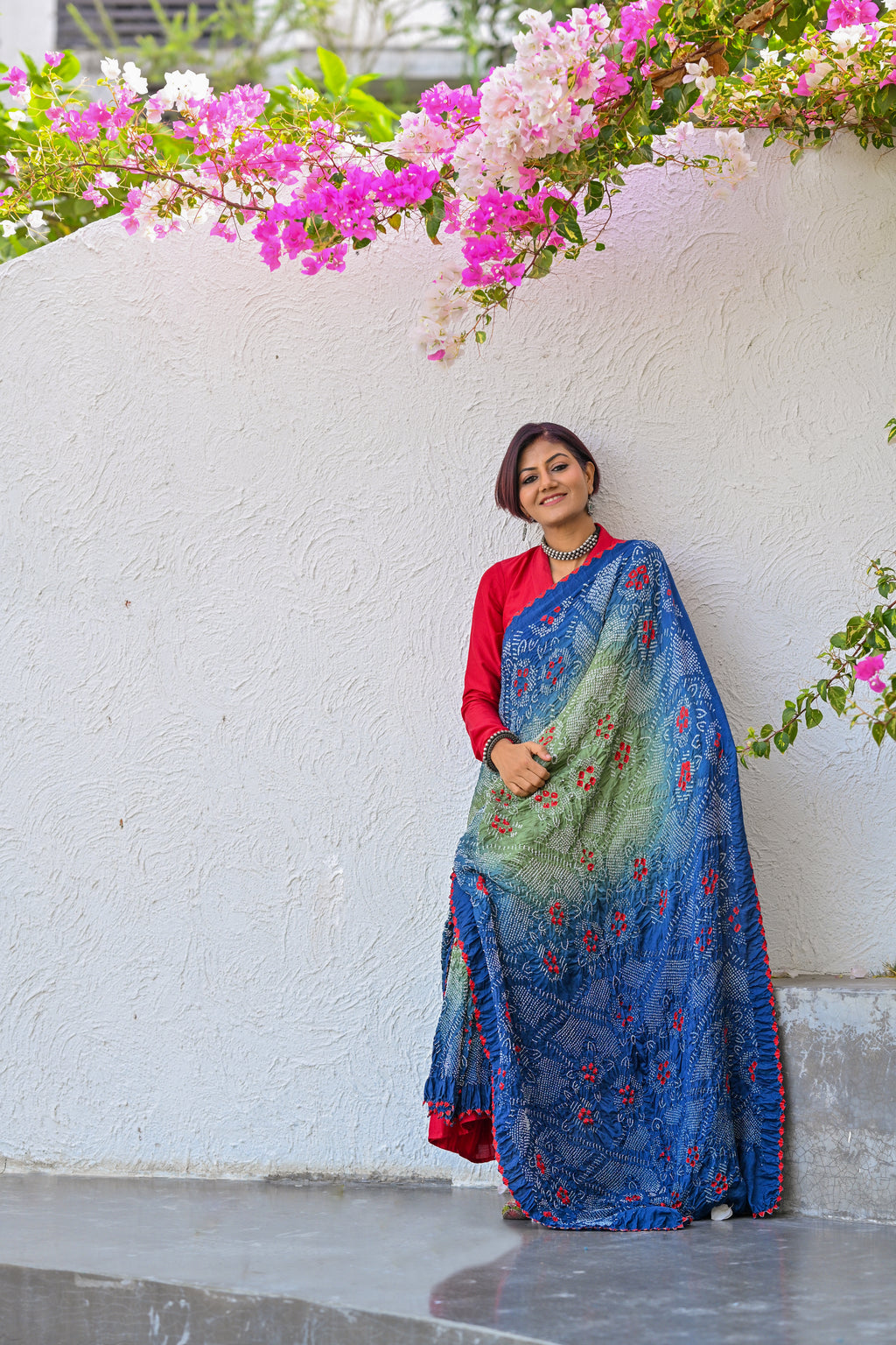 BLUE-GREEN JAPANESE BANDHANI SILK SAREE