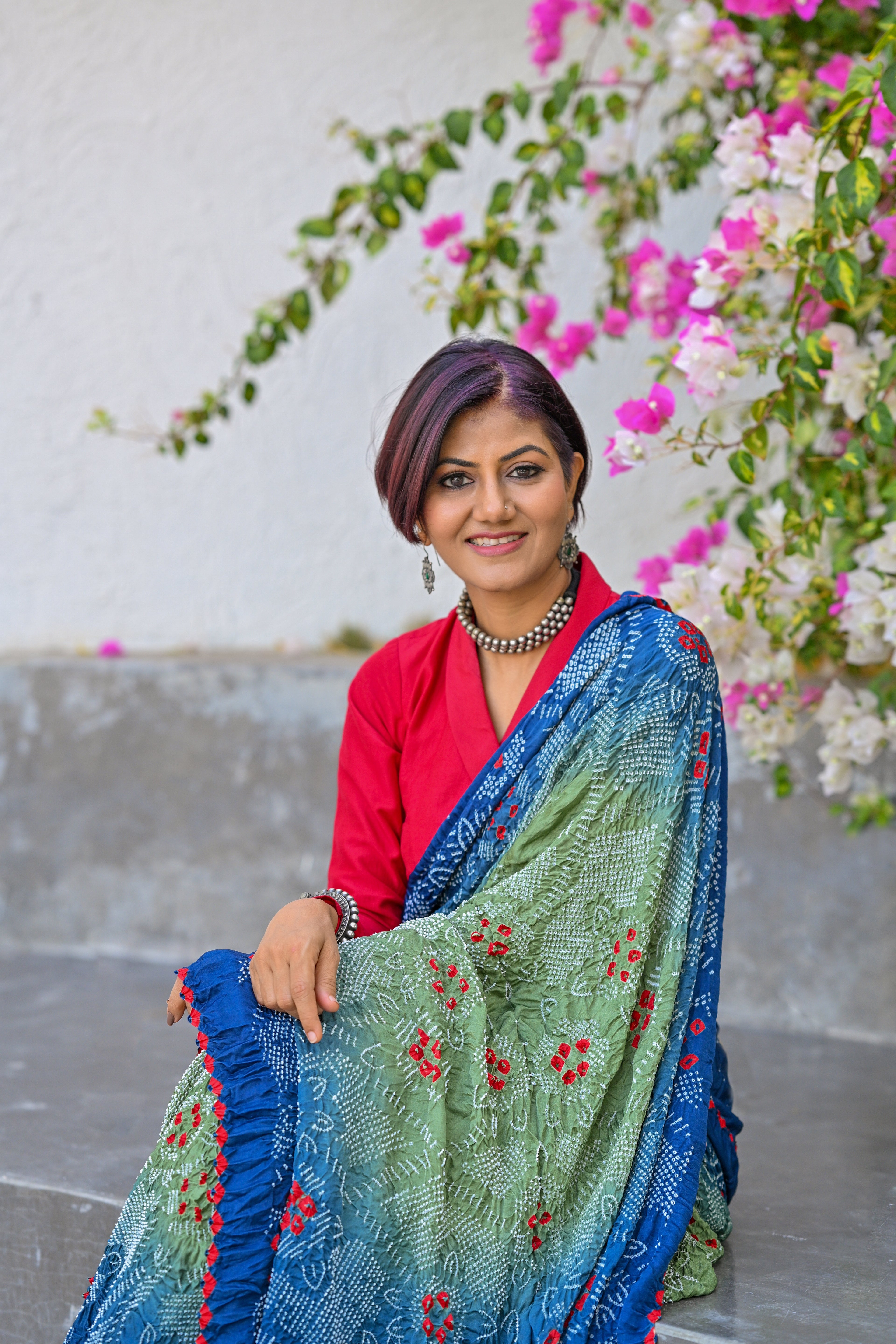 BLUE-GREEN JAPANESE BANDHANI SILK SAREE
