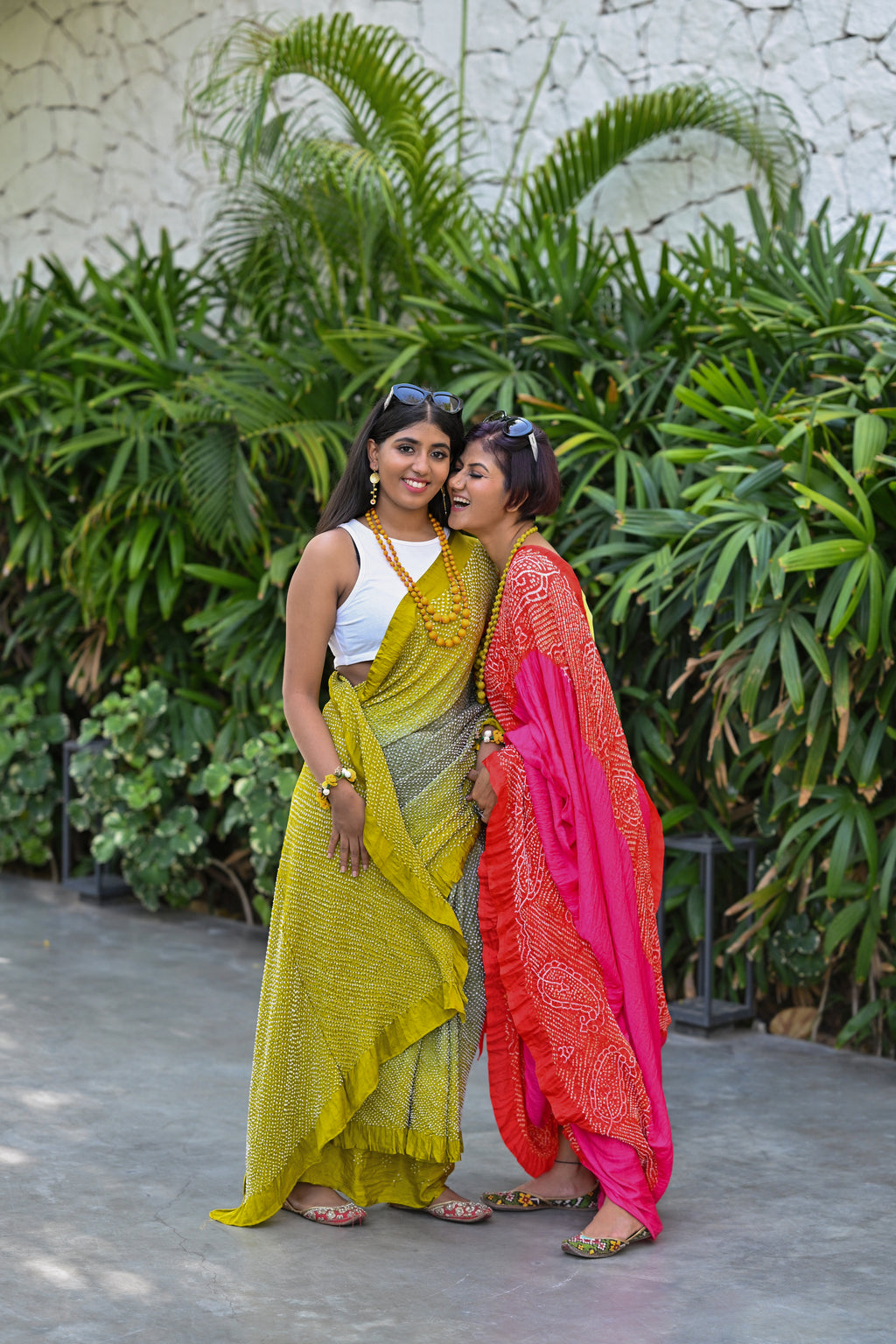 MUSTARD YELLOW-GREY ETERNAL DOTS BANDHANI SILK SAREE