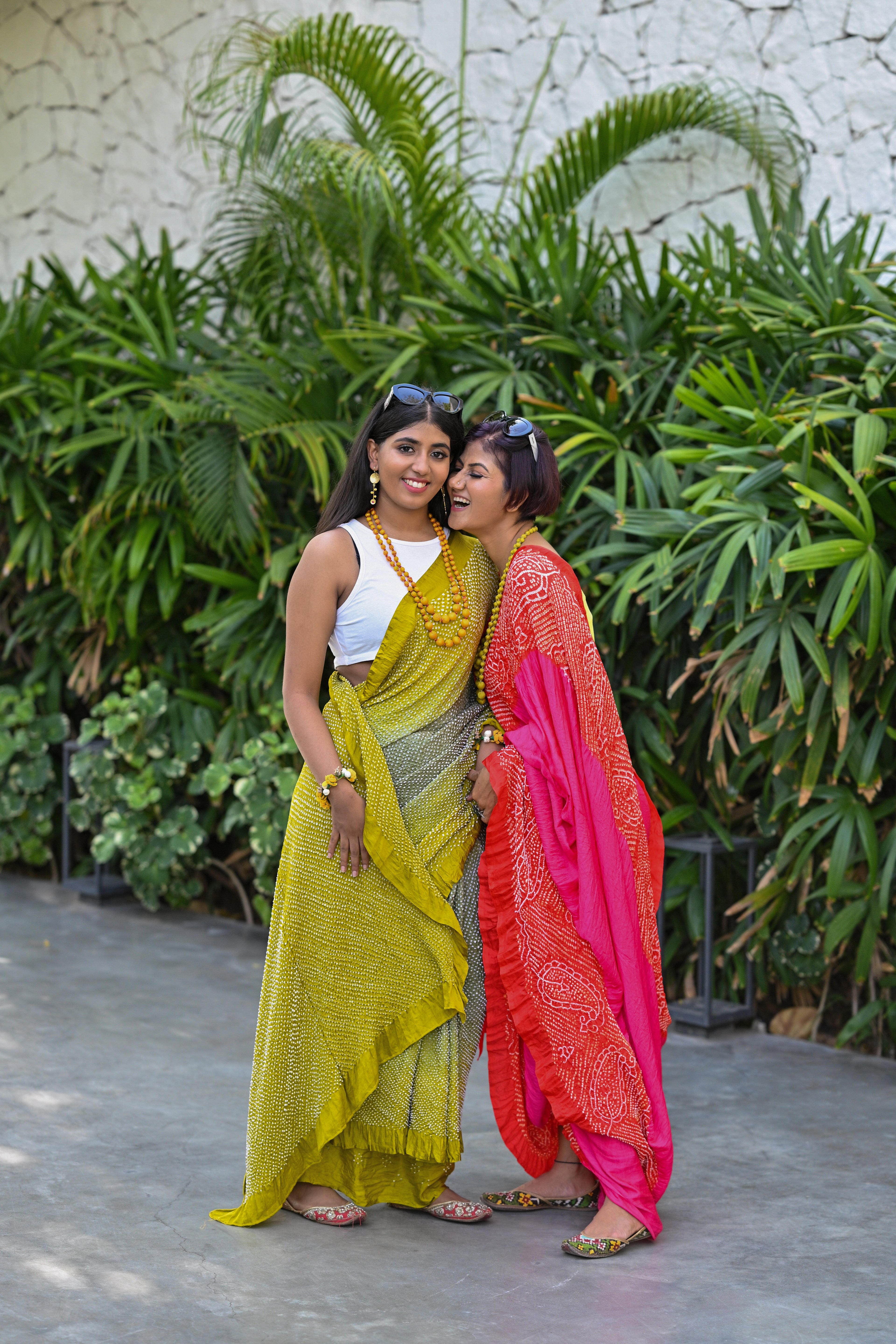 MUSTARD YELLOW-GREY ETERNAL DOTS BANDHANI SILK SAREE