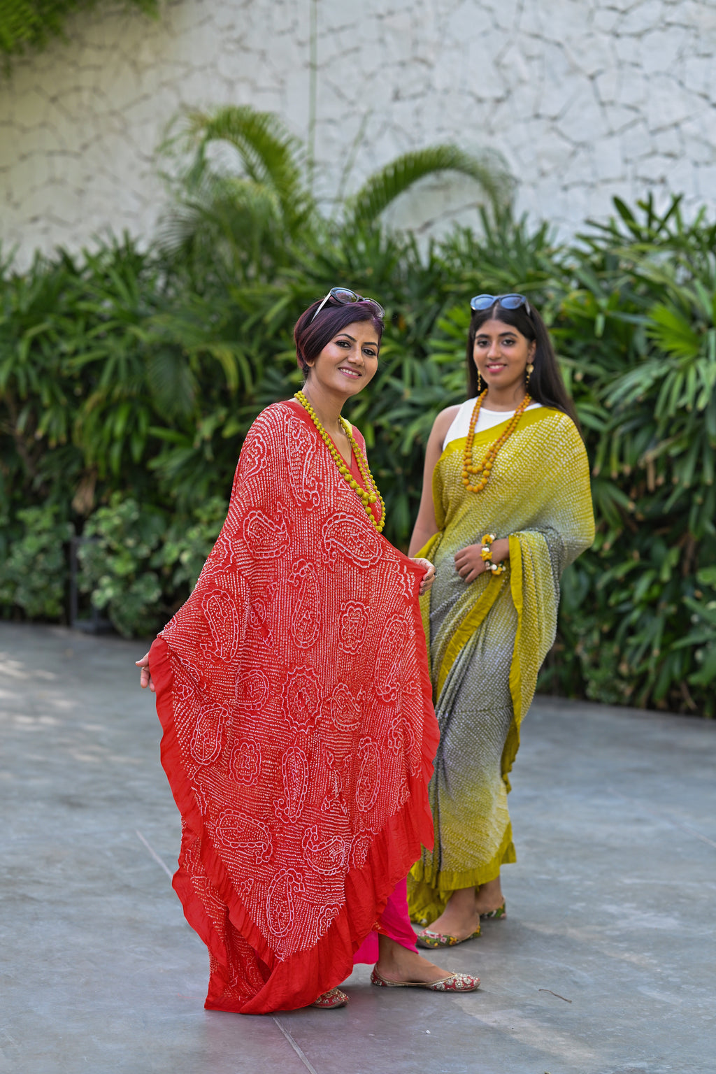 MUSTARD YELLOW-GREY ETERNAL DOTS BANDHANI SILK SAREE