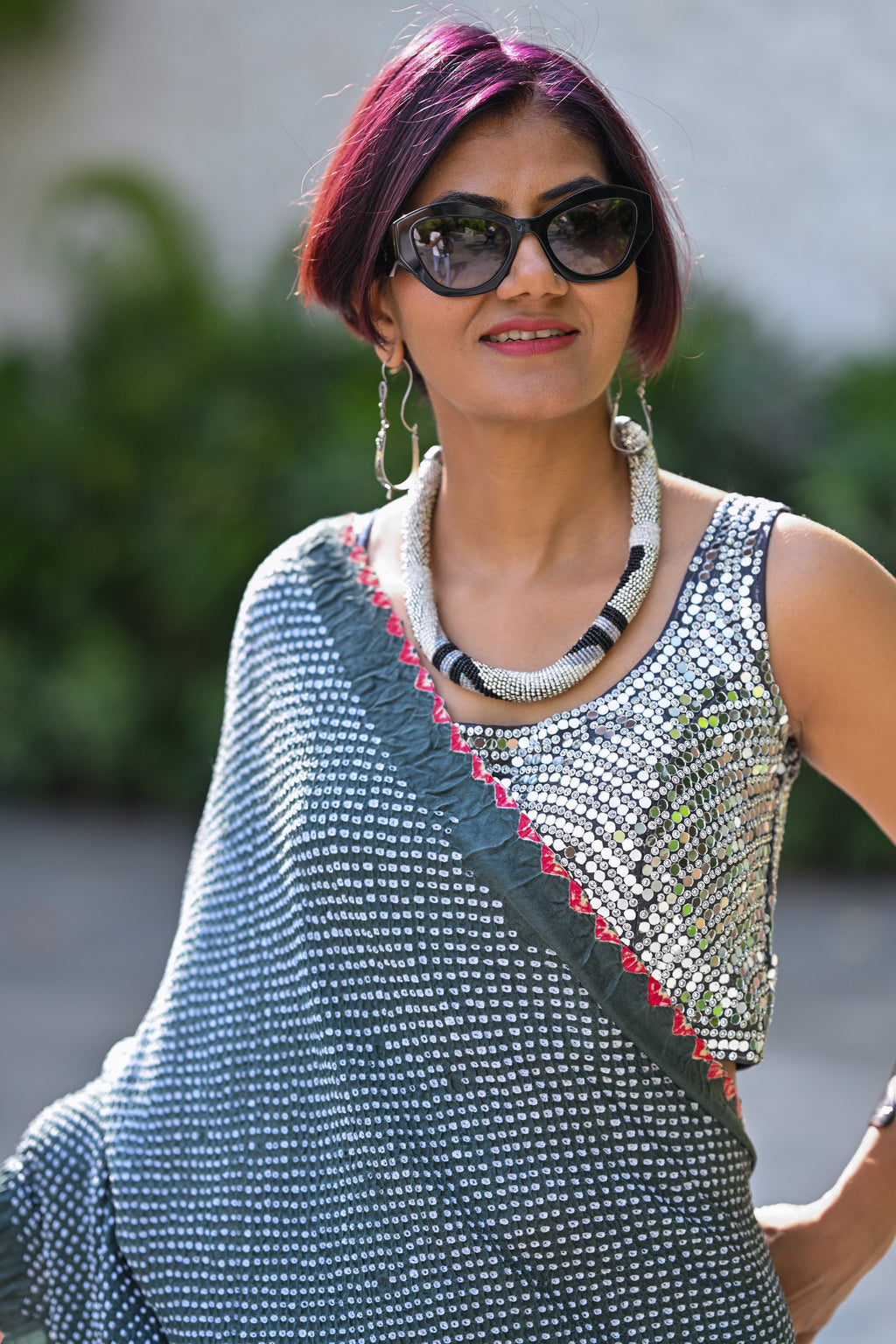 GREY ETERNAL DOTS BANDHANI SILK SAREE