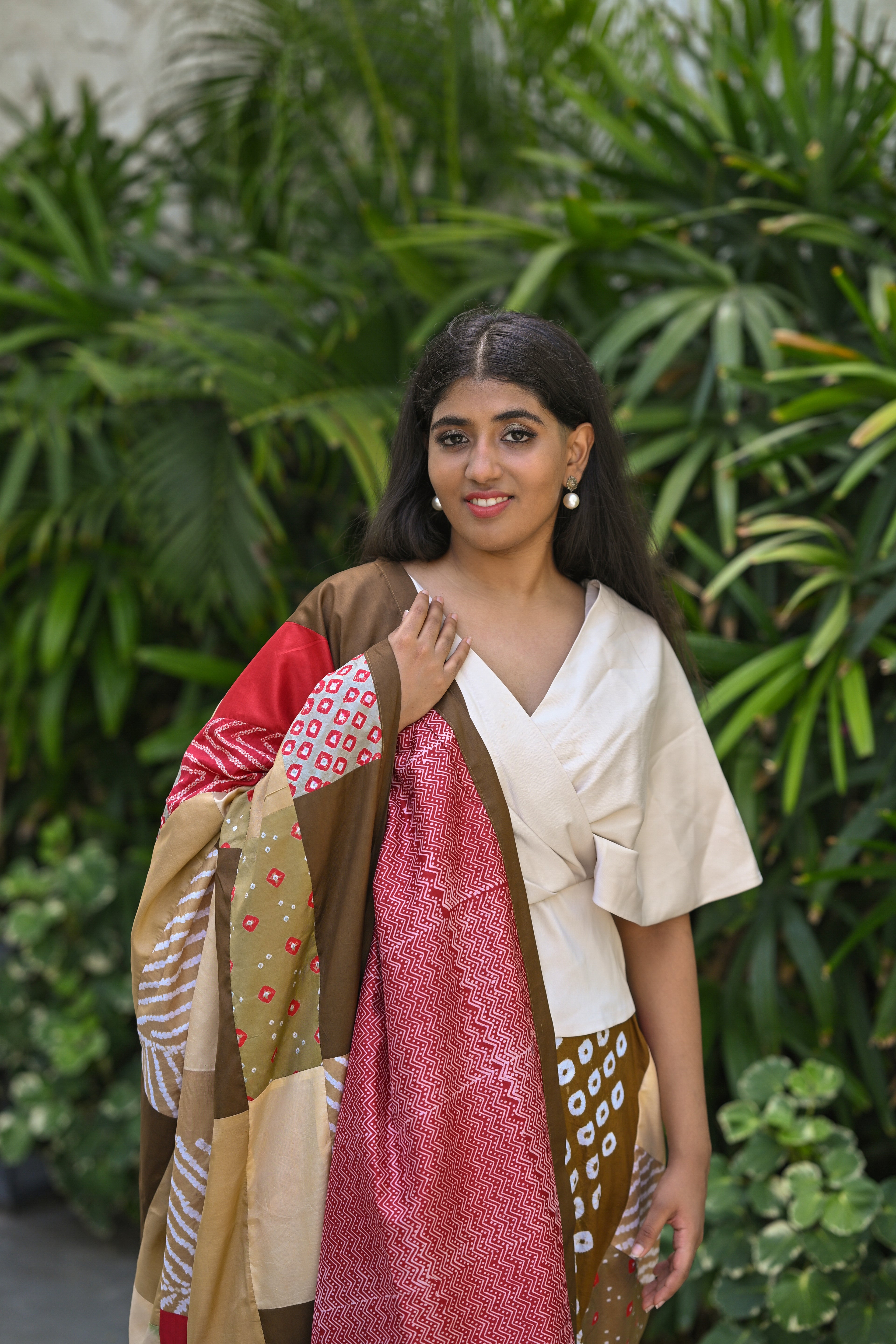 BROWN BAARADOZI PATCHWORK REVERSIBLE SILK SAREE