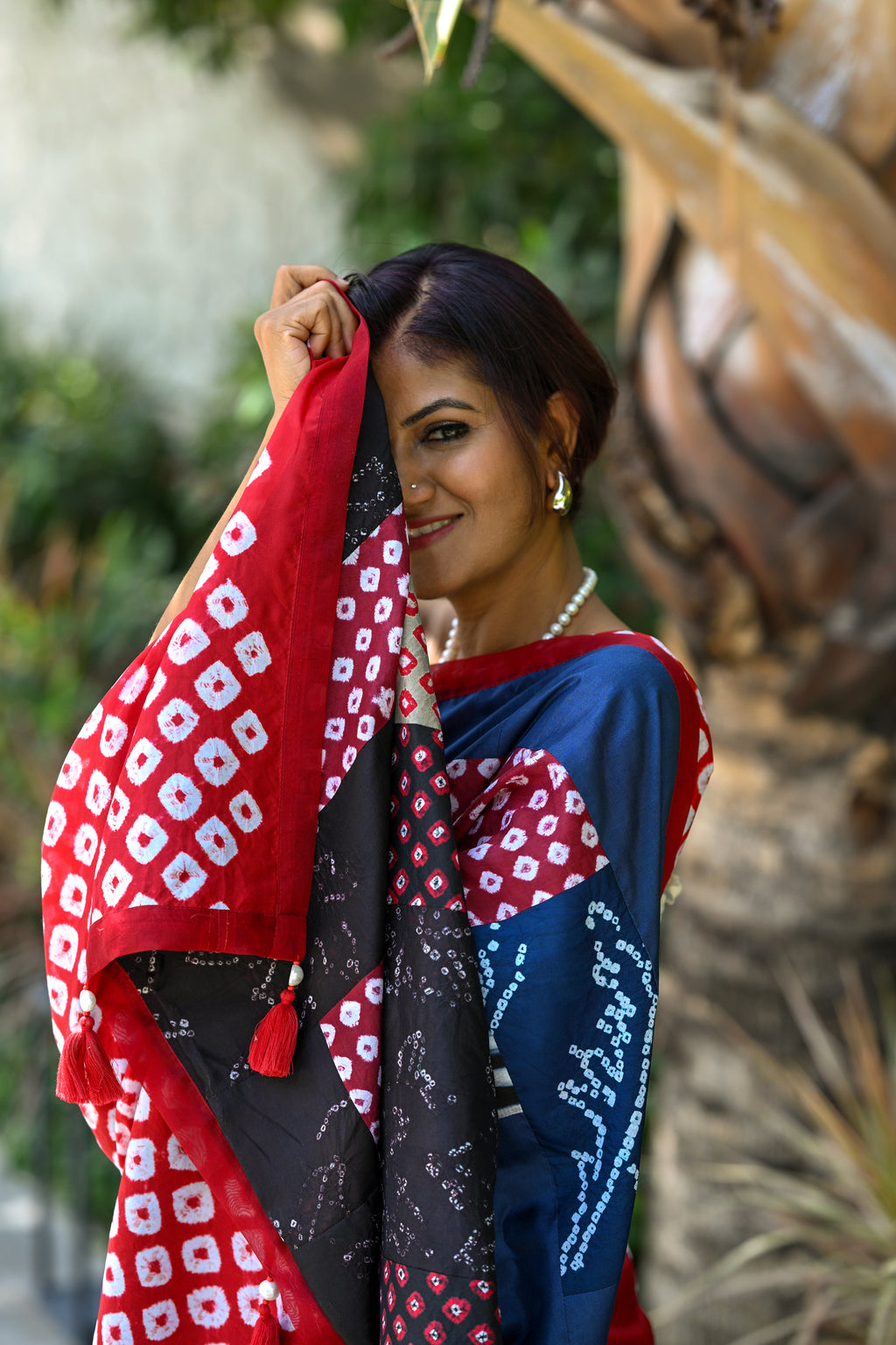 RED-BLACK BAARADOZI PATCHWORK REVERSIBLE SILK SAREE