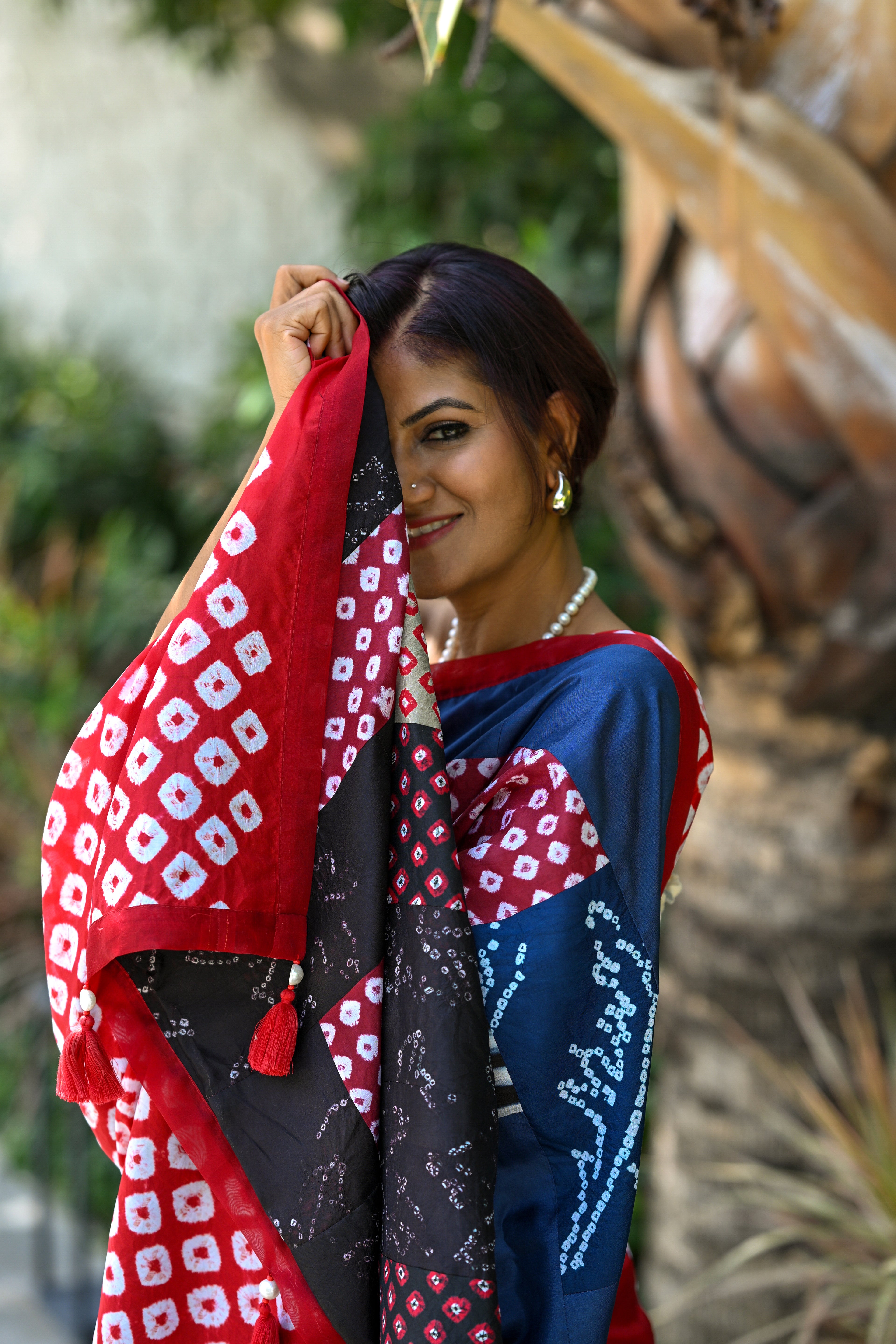 RED-BLACK BAARADOZI PATCHWORK REVERSIBLE SILK SAREE