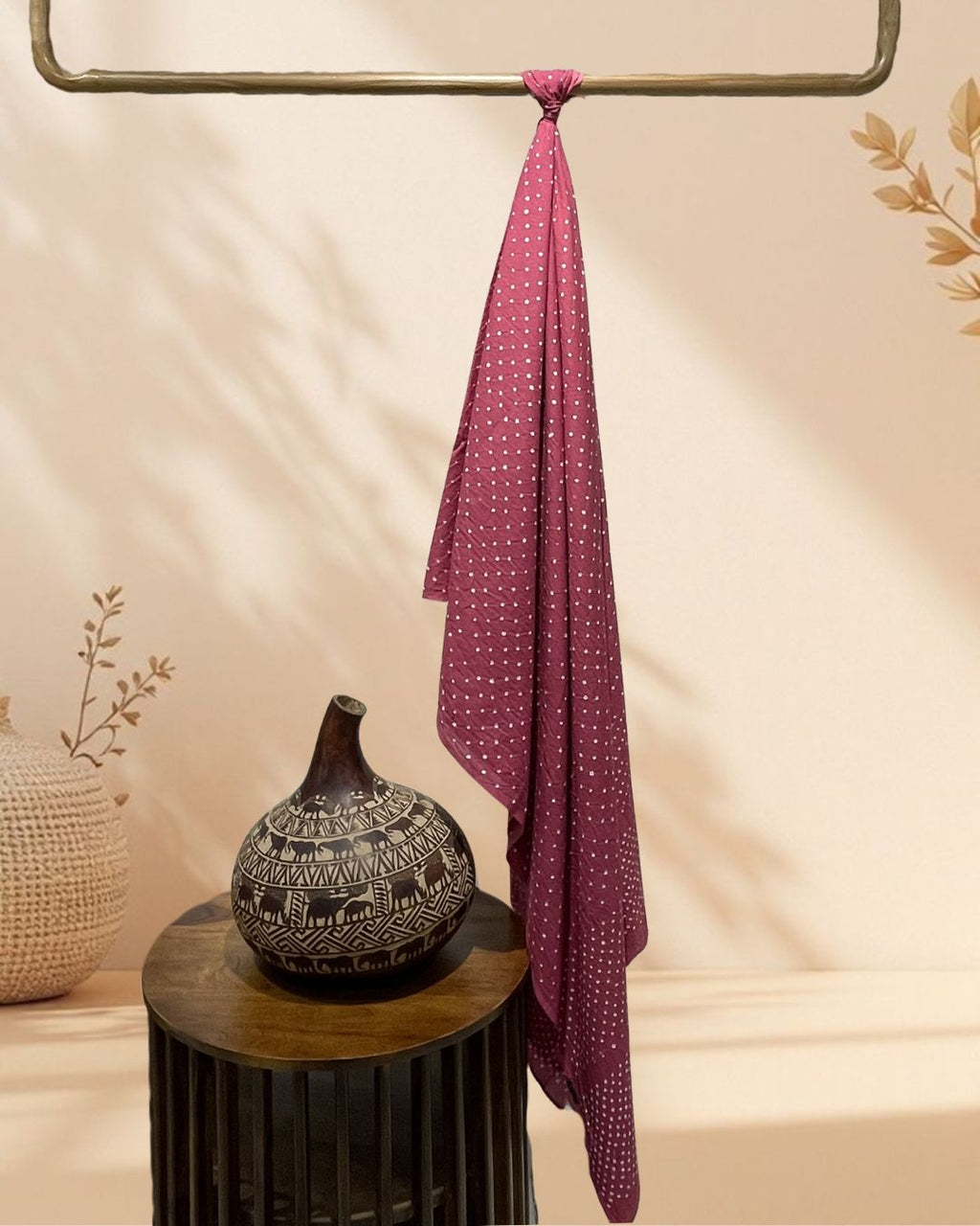 MAUVE OVERALL BORDER DOT COTTON BANDHANI FABRIC