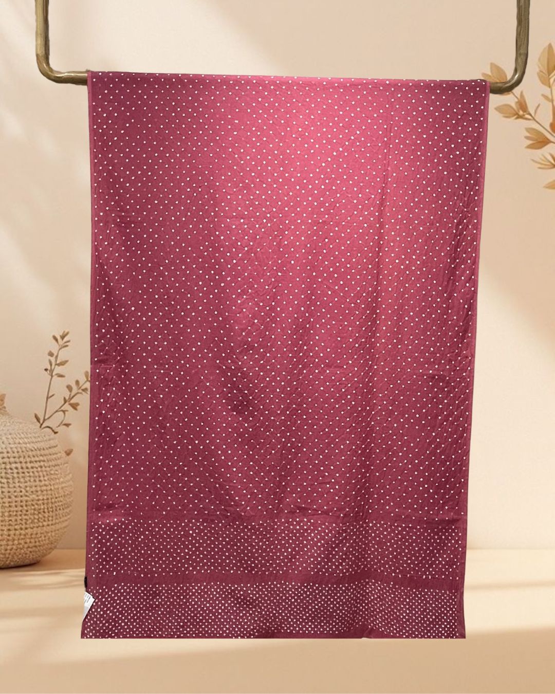 MAUVE OVERALL BORDER DOT COTTON BANDHANI FABRIC