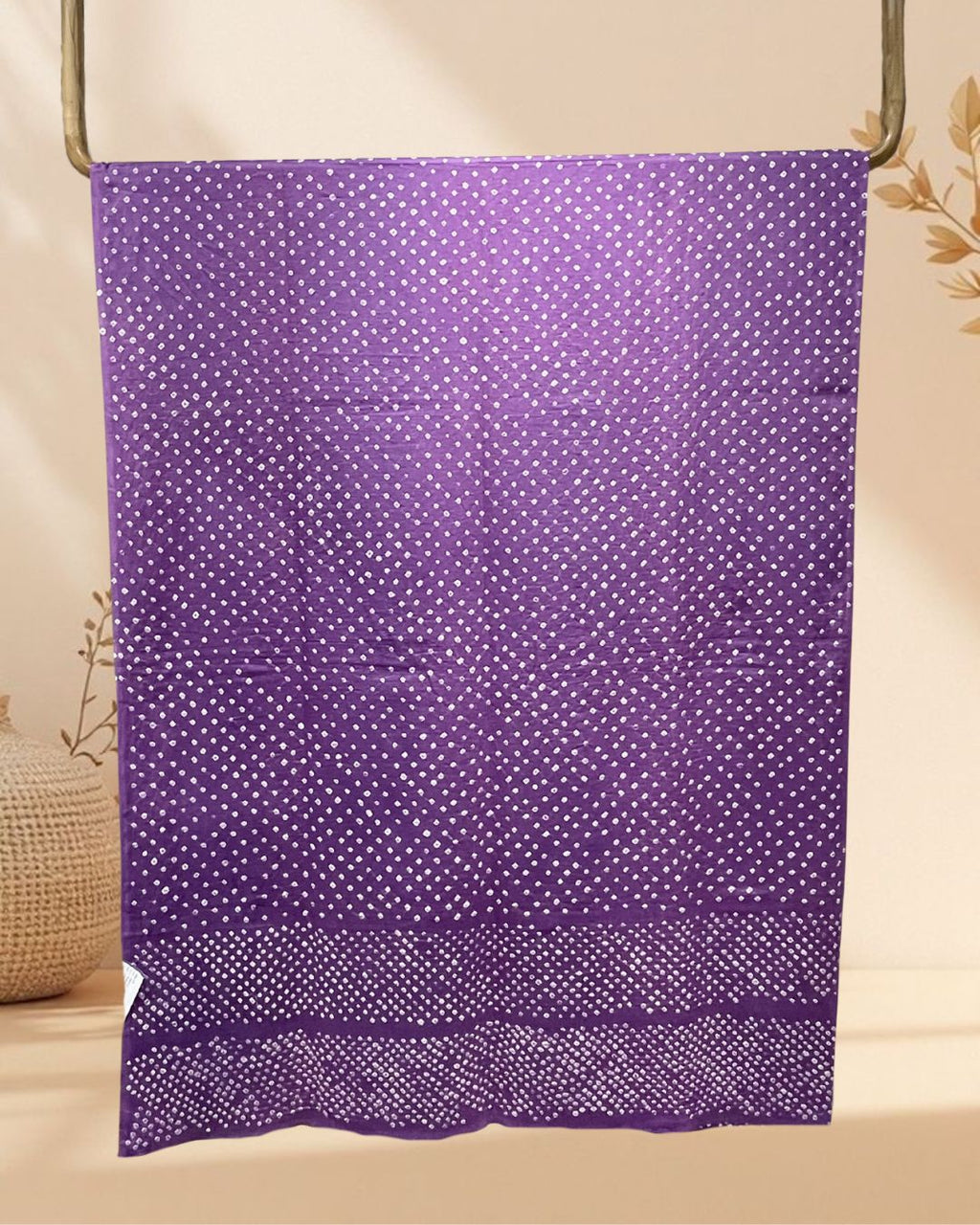 PURPLE OVERALL BORDER DOT COTTON BANDHANI FABRIC