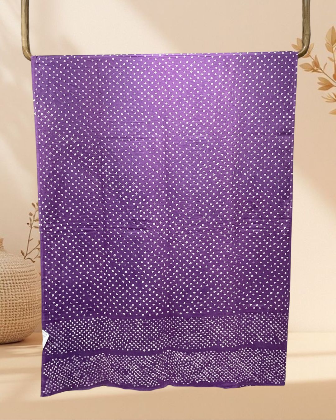 PURPLE OVERALL BORDER DOT COTTON BANDHANI FABRIC