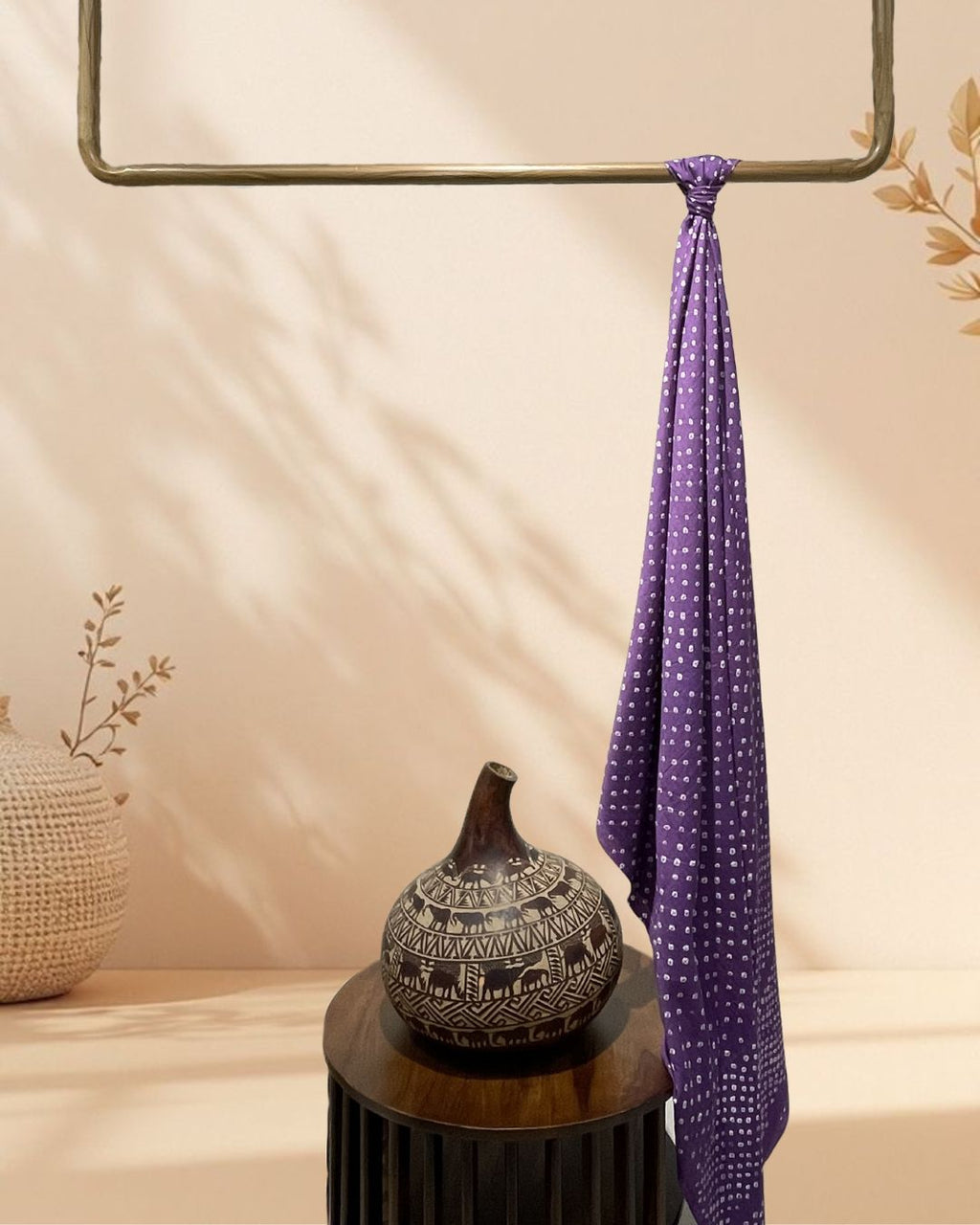PURPLE OVERALL BORDER DOT COTTON BANDHANI FABRIC