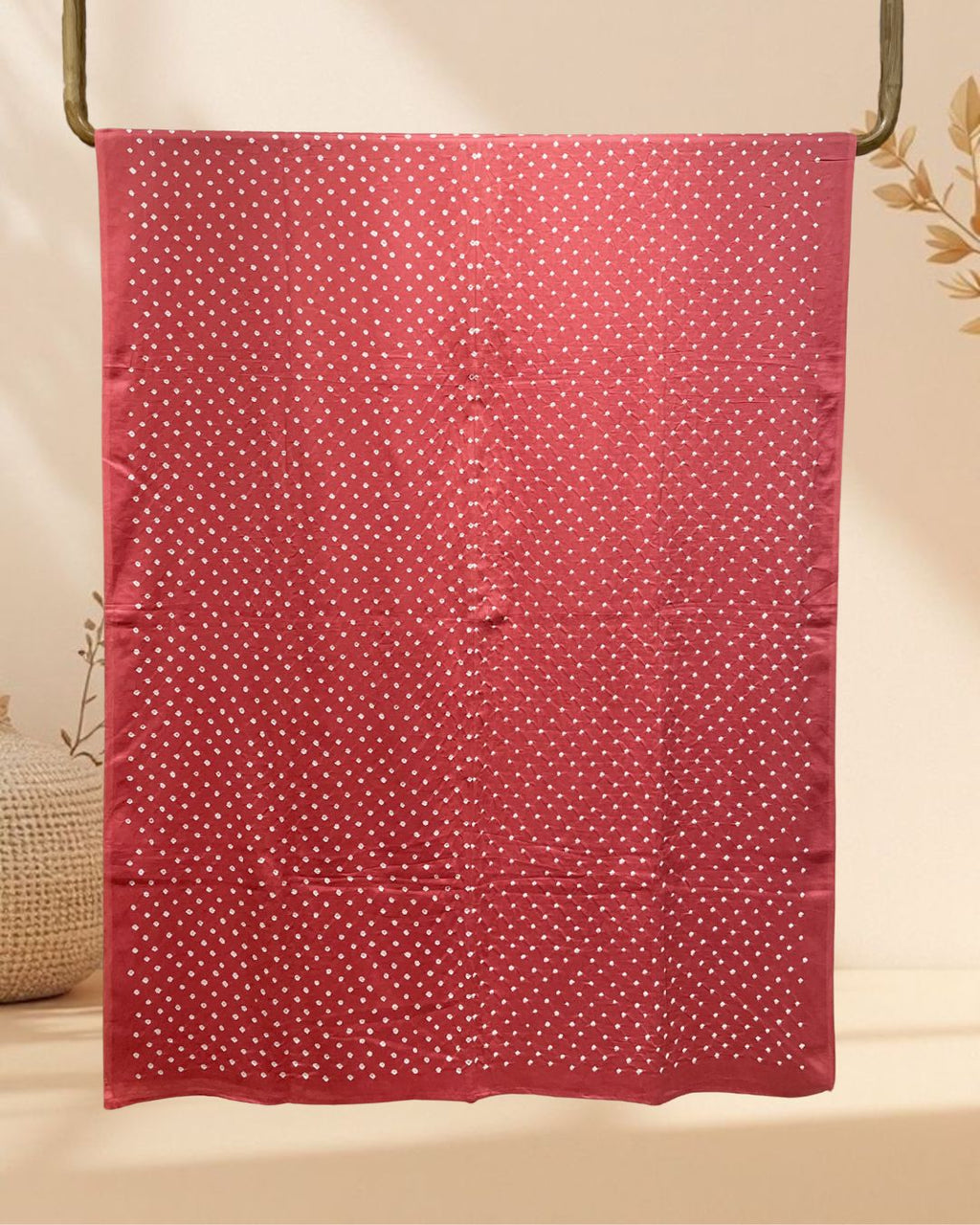 PEACH OVERALL DOT COTTON BANDHANI FABRIC