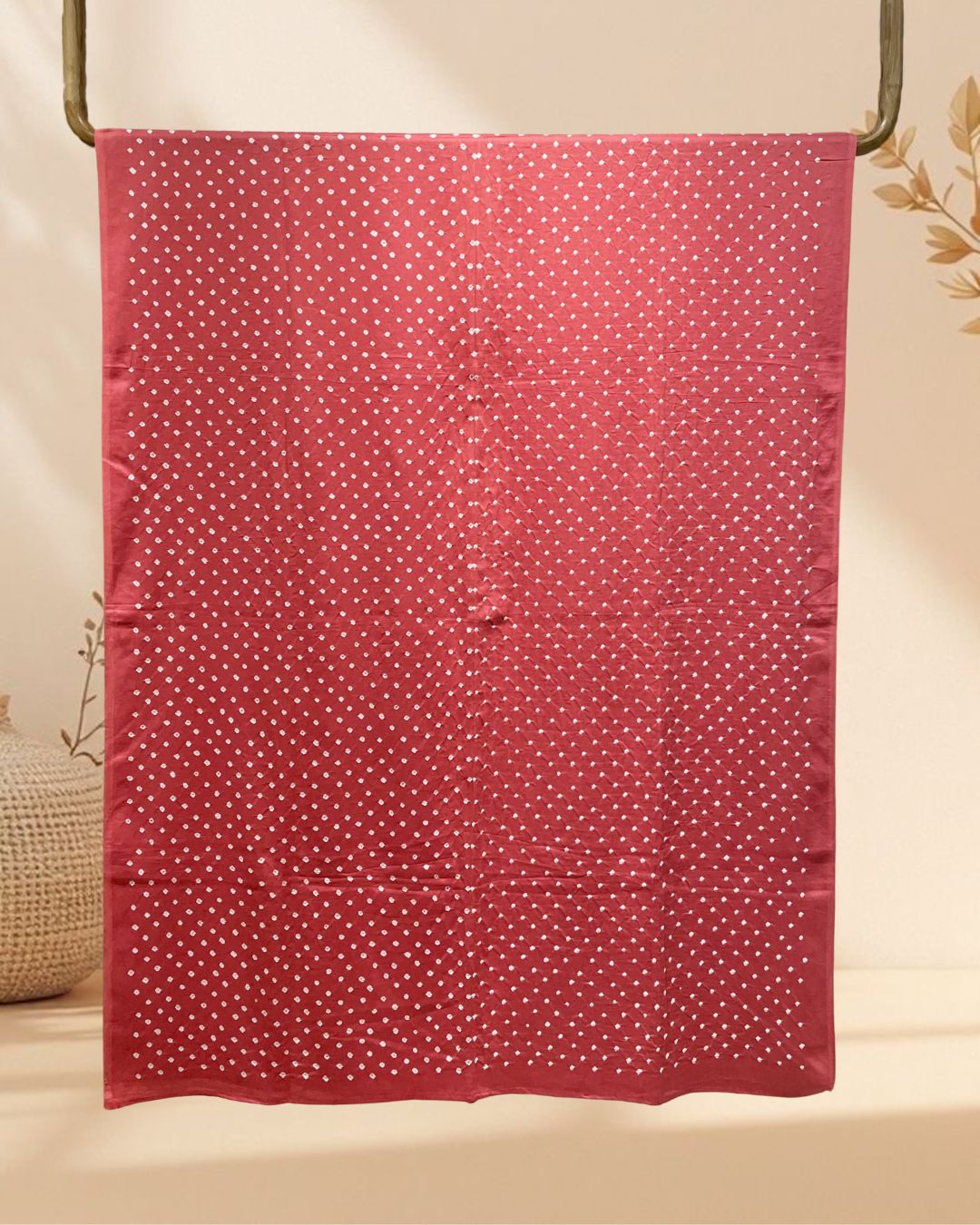 PEACH OVERALL DOT COTTON BANDHANI FABRIC