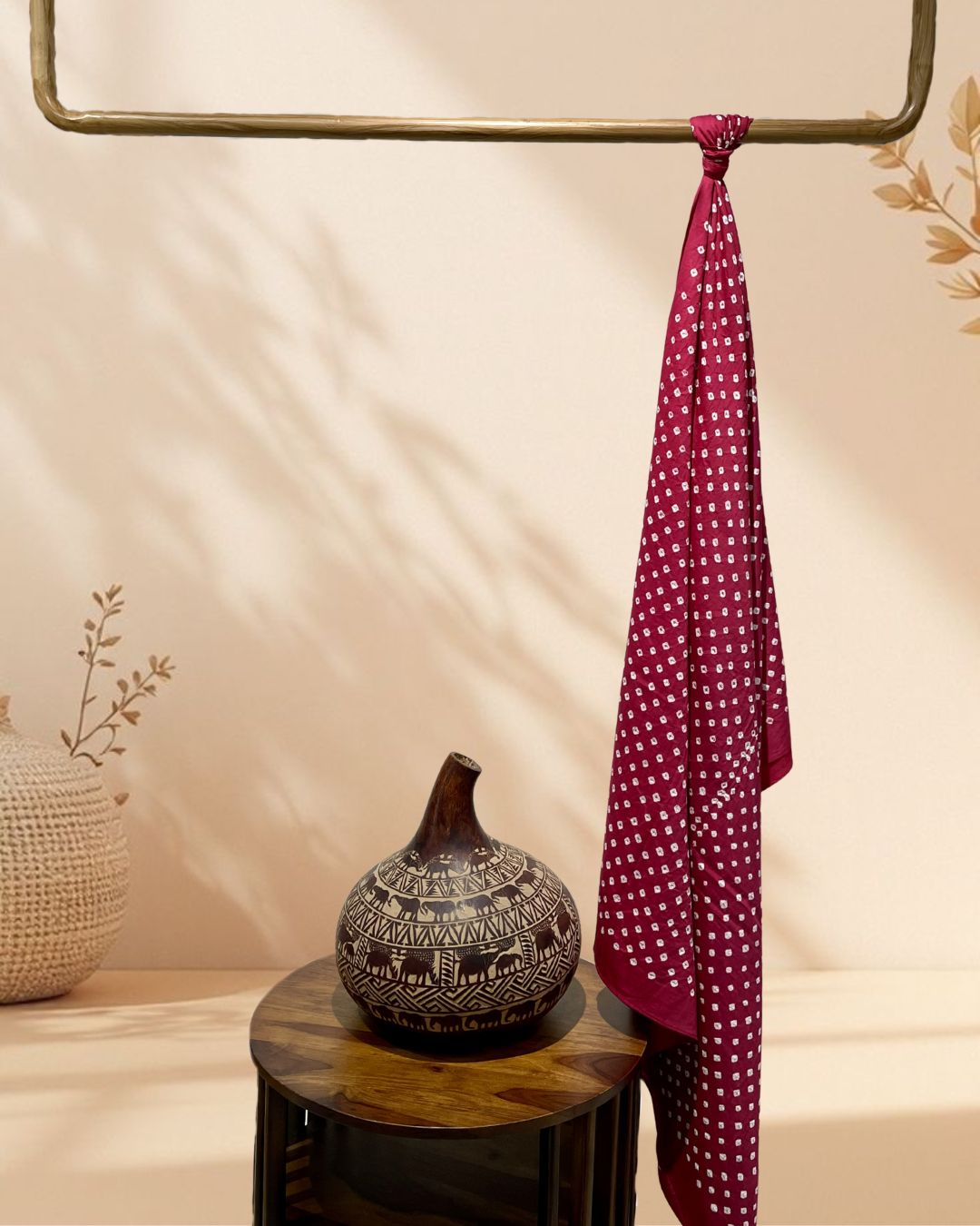 MAGENTA OVERALL DOT COTTON BANDHANI FABRIC
