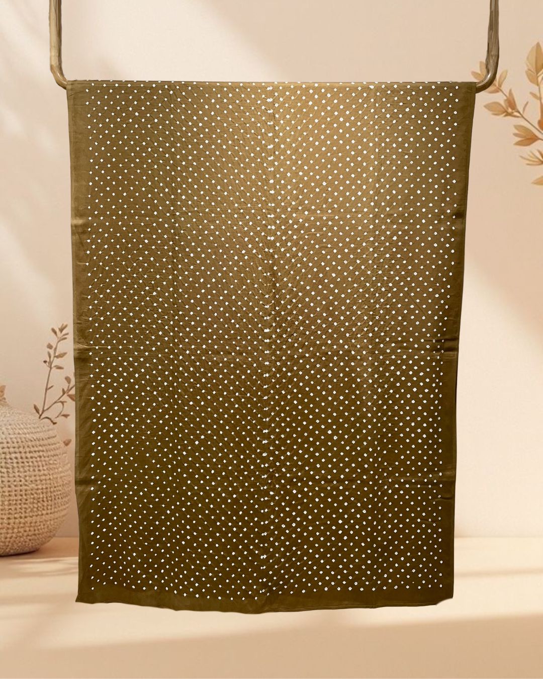 BROWN ALLOVER DOT COTTON BANDHANI FABRIC