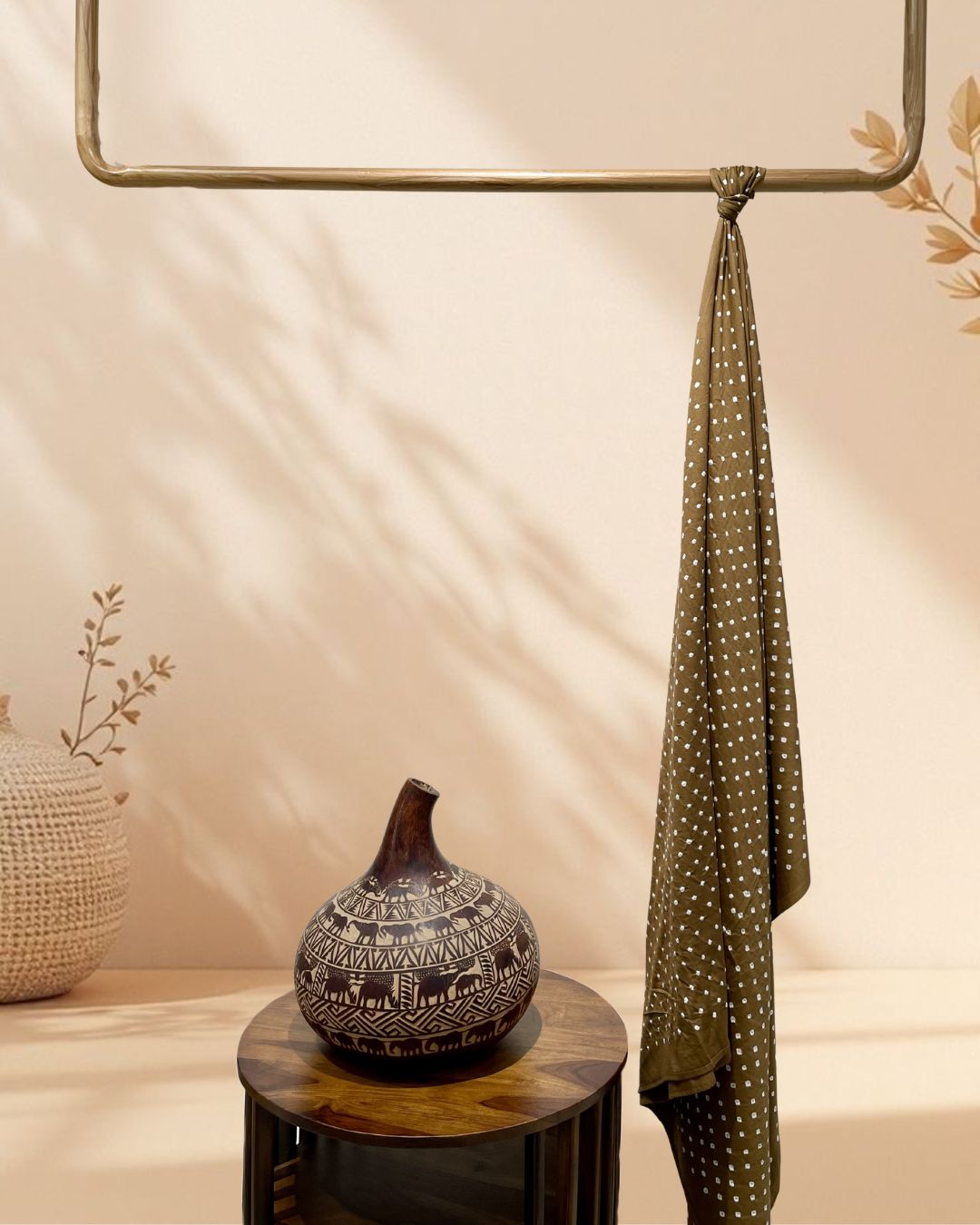 BROWN ALLOVER DOT COTTON BANDHANI FABRIC