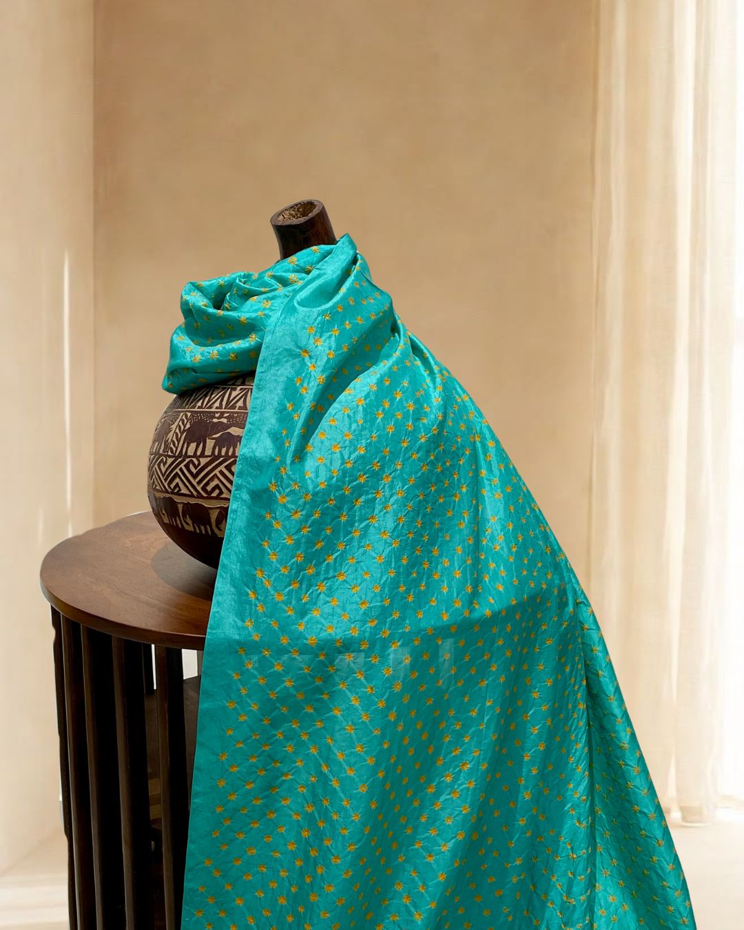 LIGHT BLUE ALL OVER DOT BANDHANI SILK FABRIC
