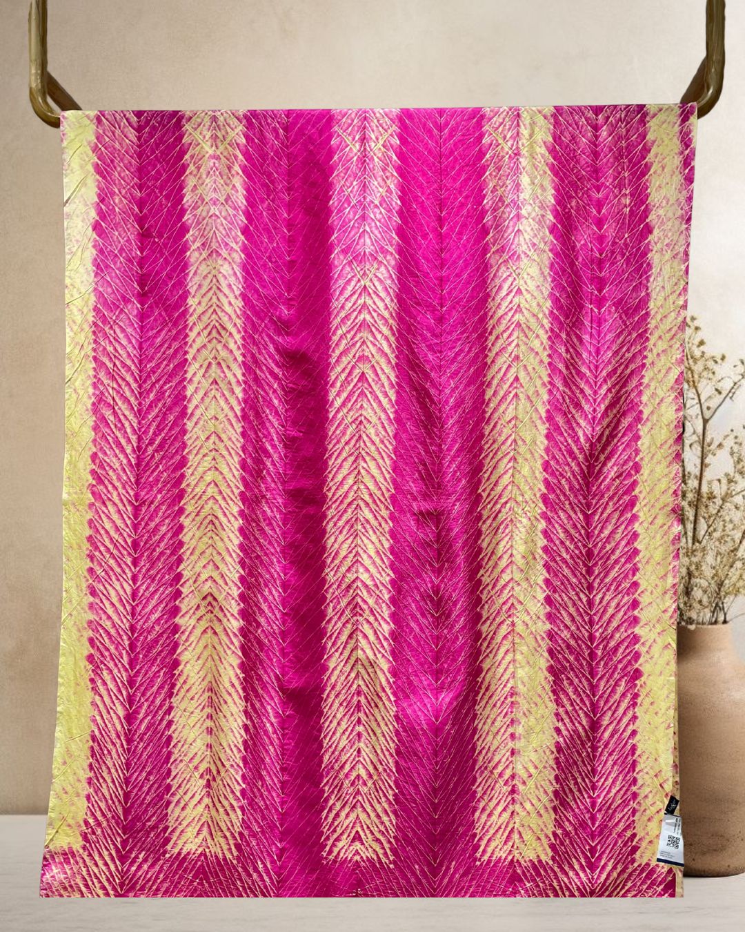 PINK-YELLOW SHIBORI SILK FABRIC