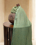 LIGHT GREEN ALL OVER DOT SILK BANDHANI FABRIC