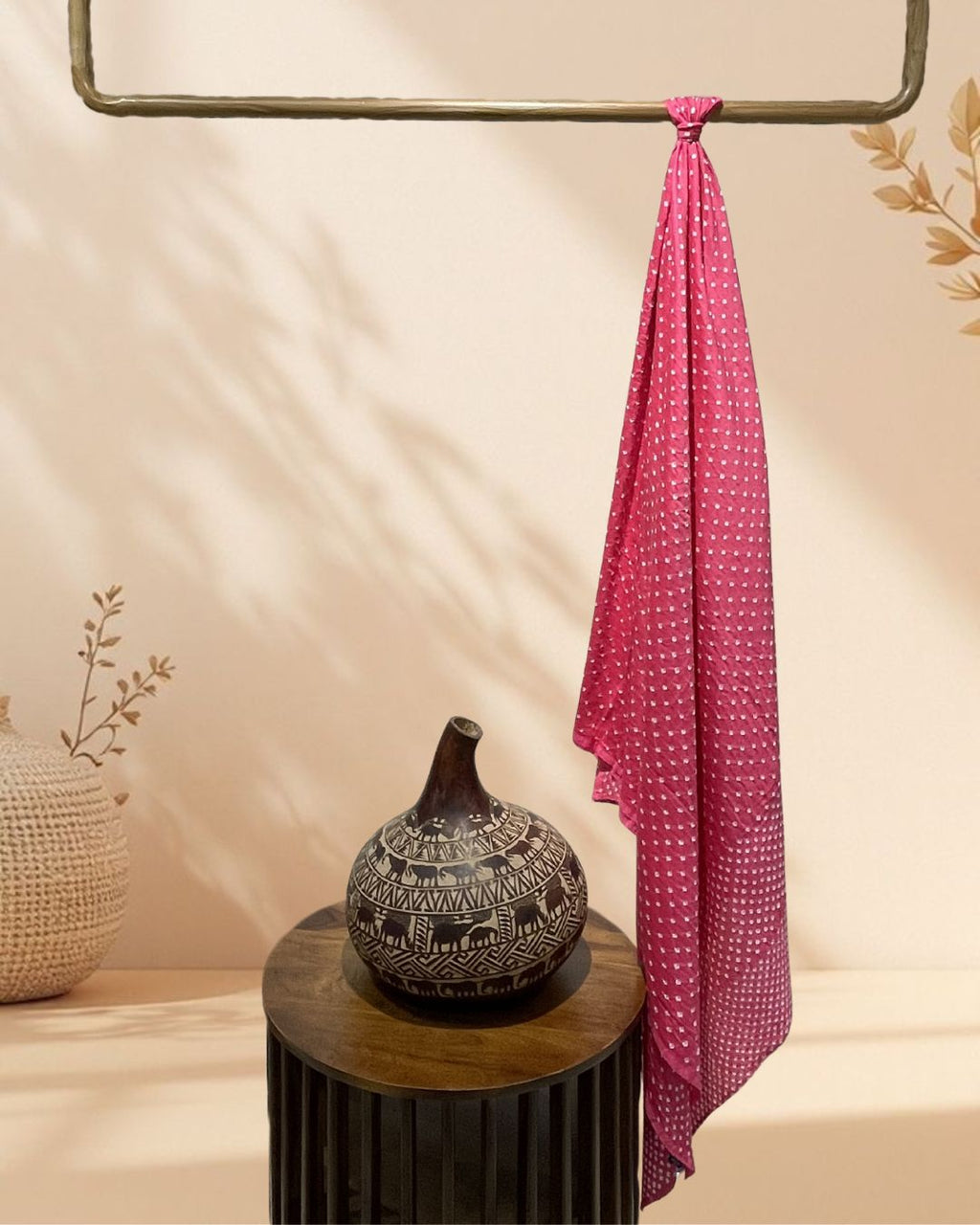 PINK OVERALL BORDER DOT COTTON BANDHANI FABRIC