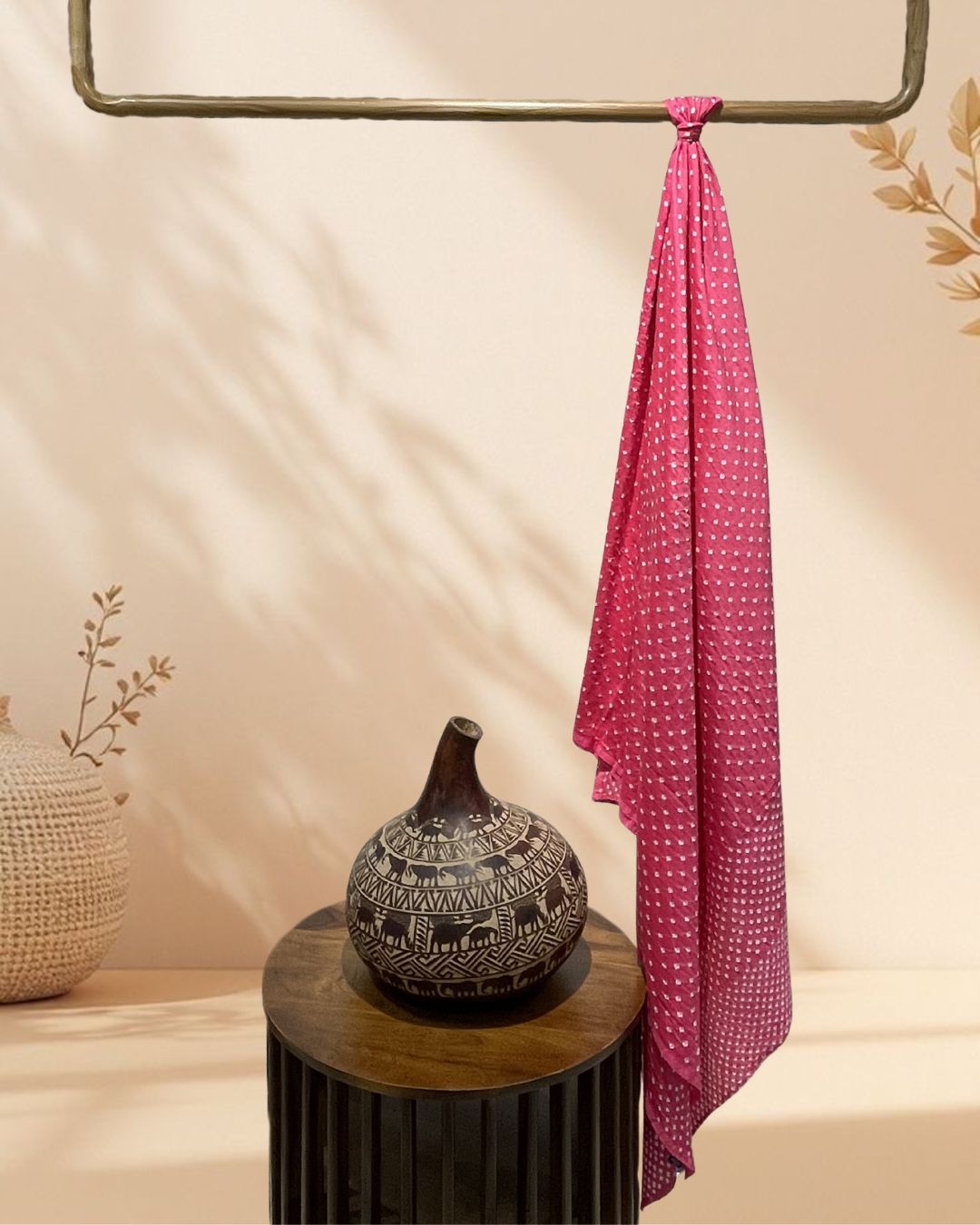 PINK OVERALL BORDER DOT COTTON BANDHANI FABRIC
