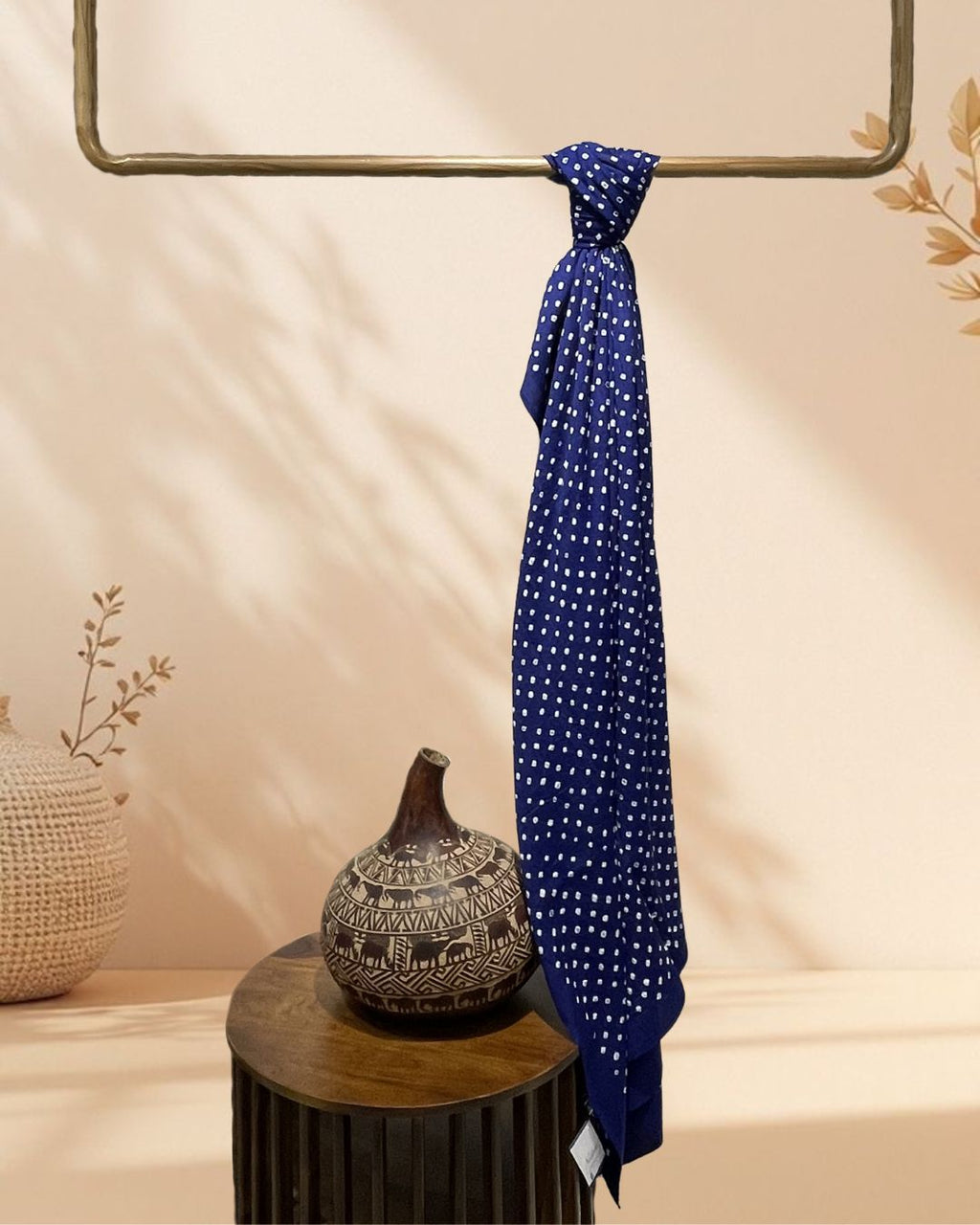 NAVY BLUE OVERALL DOT COTTON BANDHANI FABRIC-4m