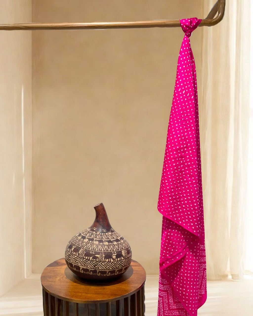 PINK BOARDER ALL OVER FABRIC BANDHANI SILK FABRIC