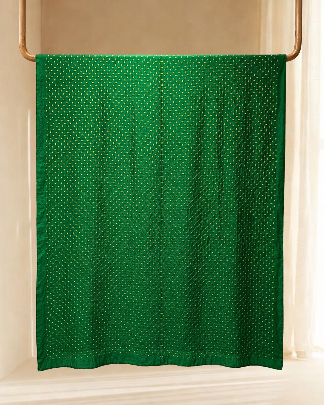 GREEN OVER ALL DOT SILK BANDHANI FABRIC