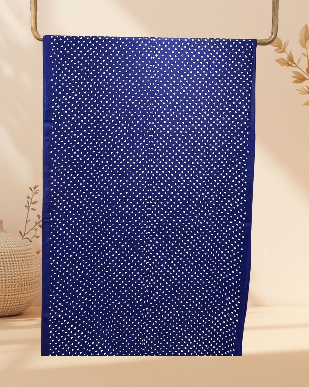 NAVY BLUE OVERALL DOT COTTON BANDHANI FABRIC-4m
