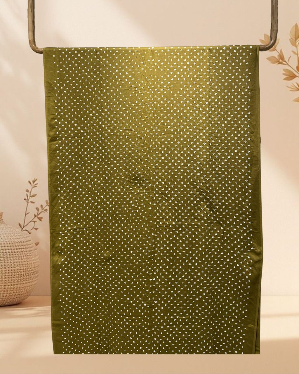 MUSTARD GREEN OVERALL DOT COTTON BANDHANI FABRIC-4m