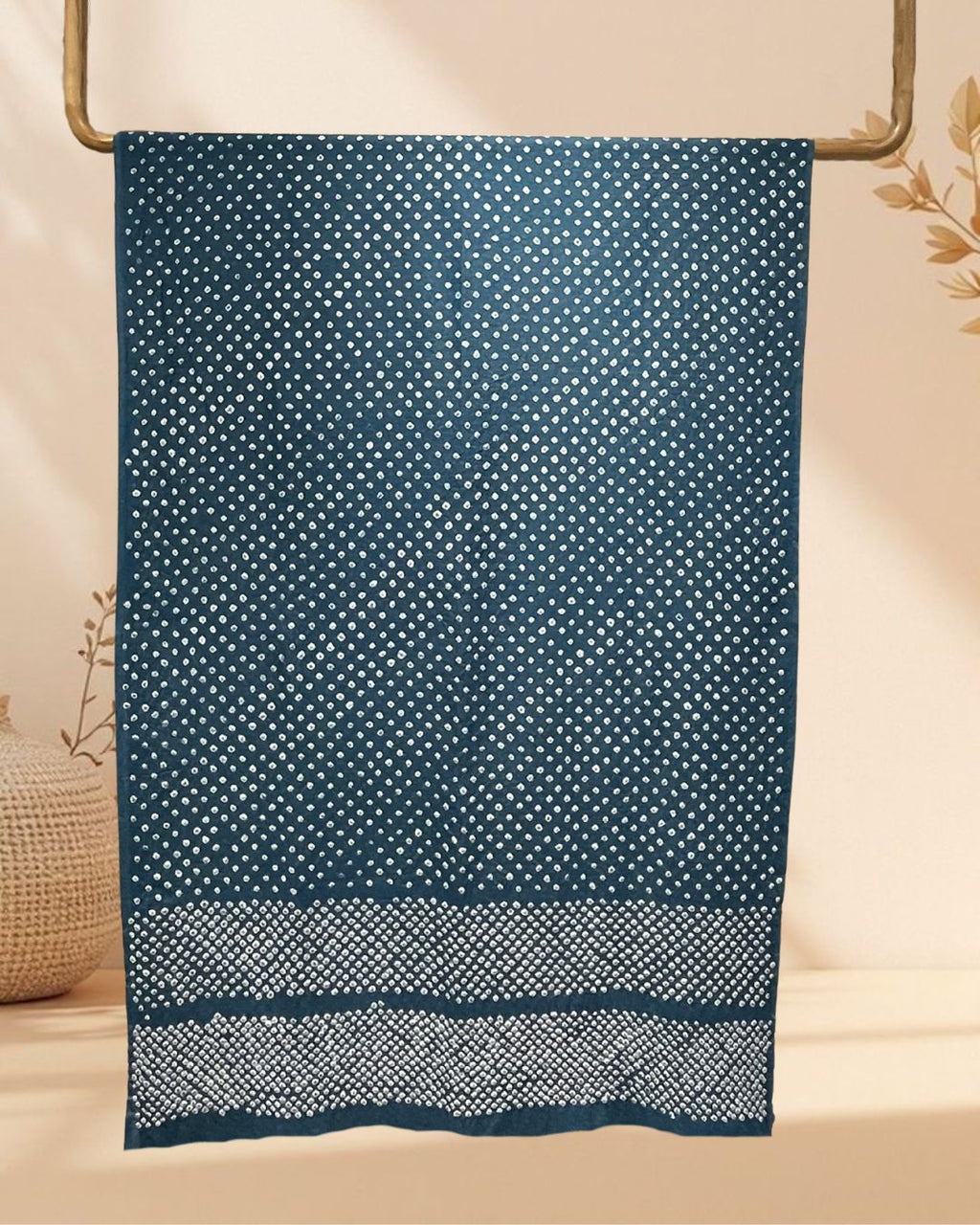 BLUE OVERALL BORDER DOT COTTON BANDHANI FABRIC