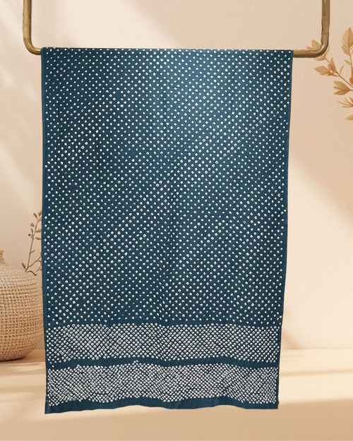 BLUE OVERALL BORDER DOT COTTON BANDHANI FABRIC