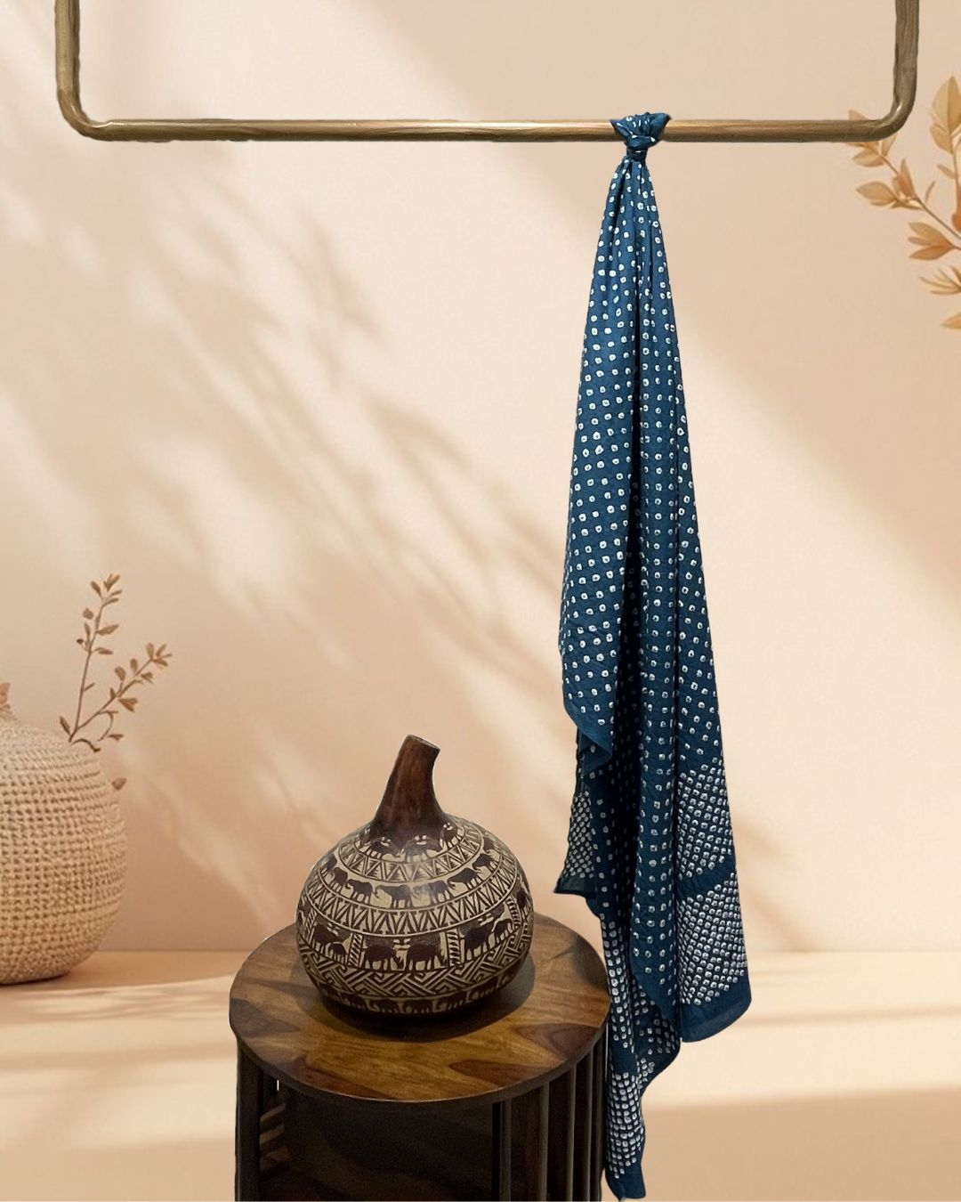 BLUE OVERALL BORDER DOT COTTON BANDHANI FABRIC