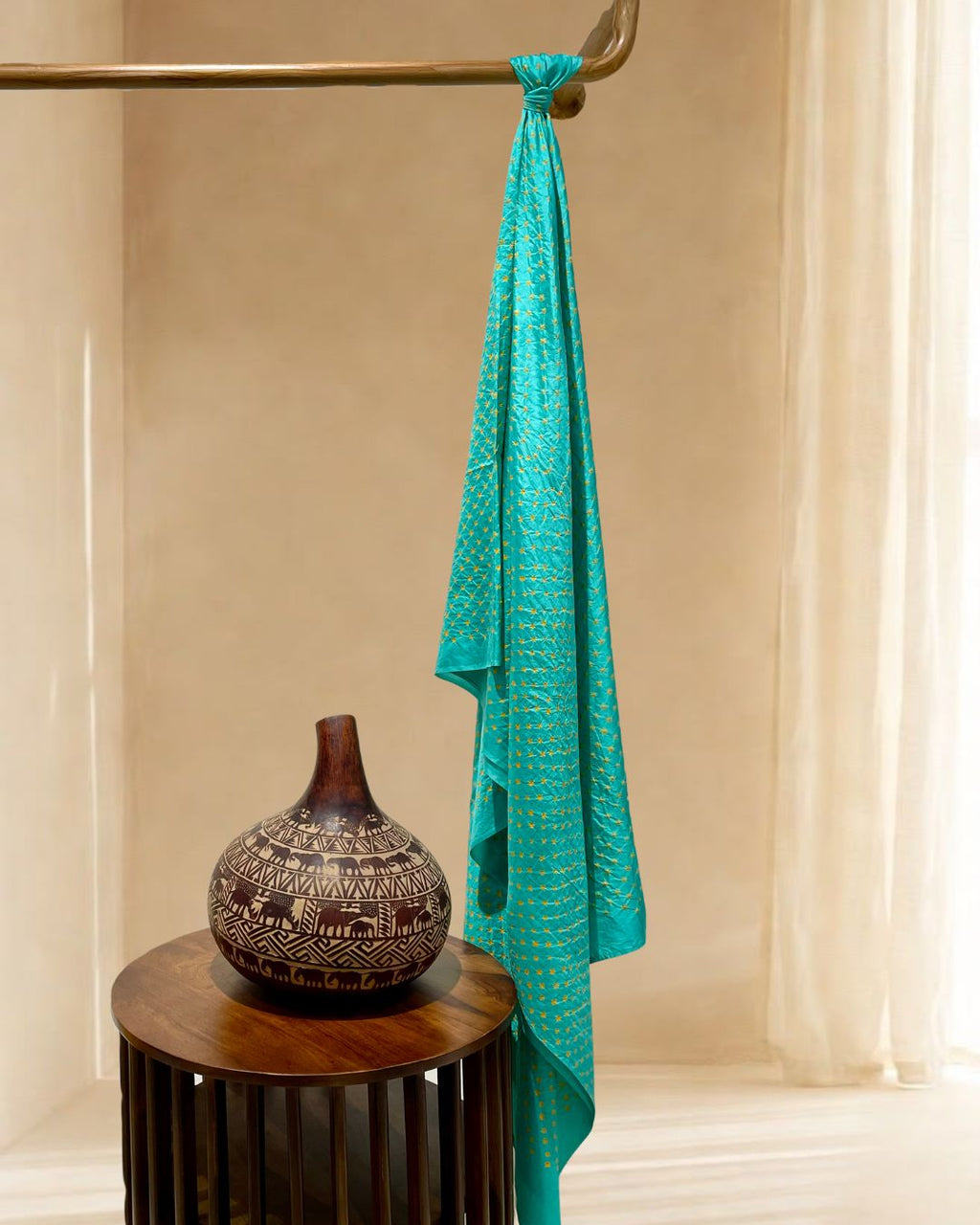 LIGHT BLUE ALL OVER DOT BANDHANI SILK FABRIC