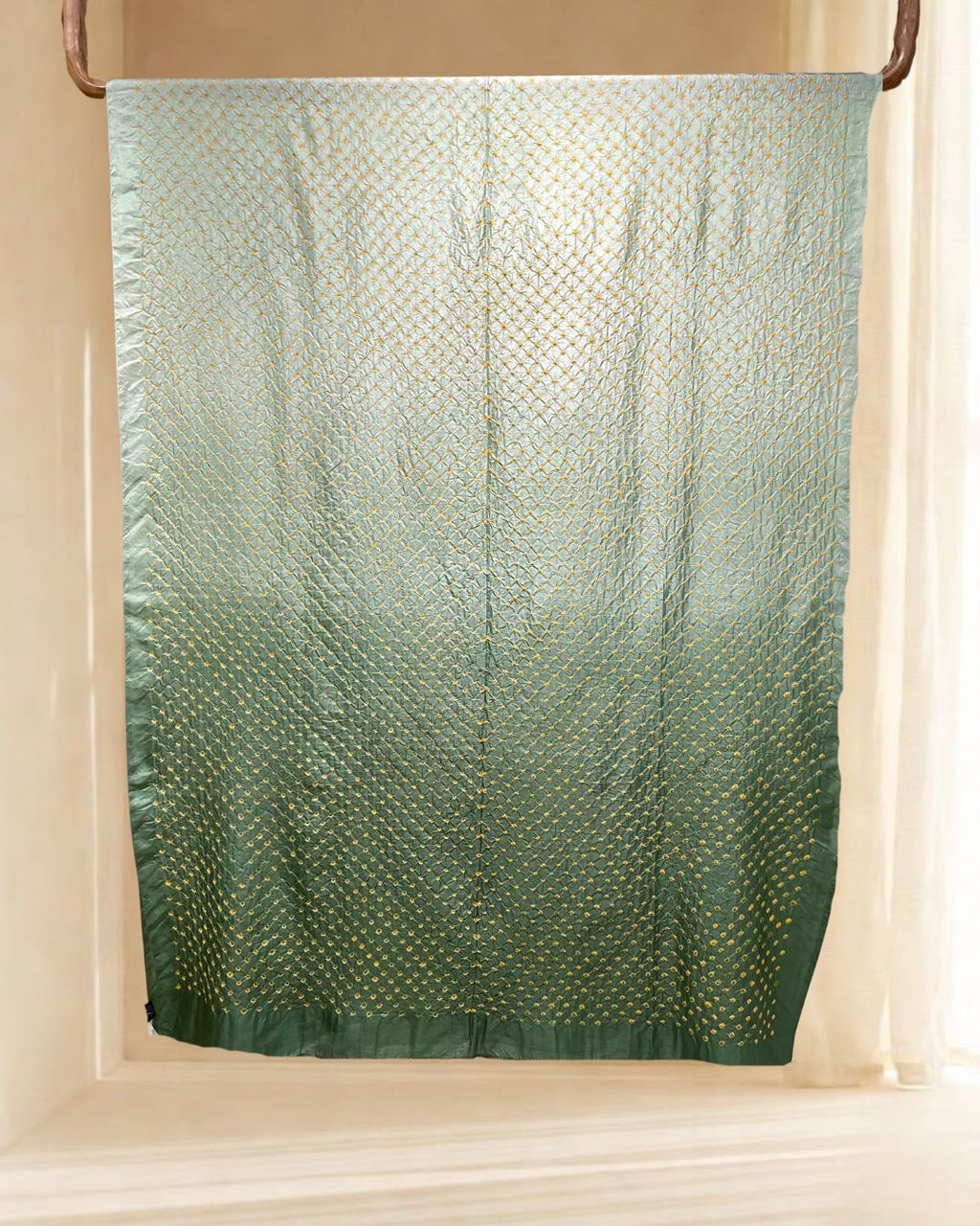 LIGHT GREEN ALL OVER DOT SILK BANDHANI FABRIC