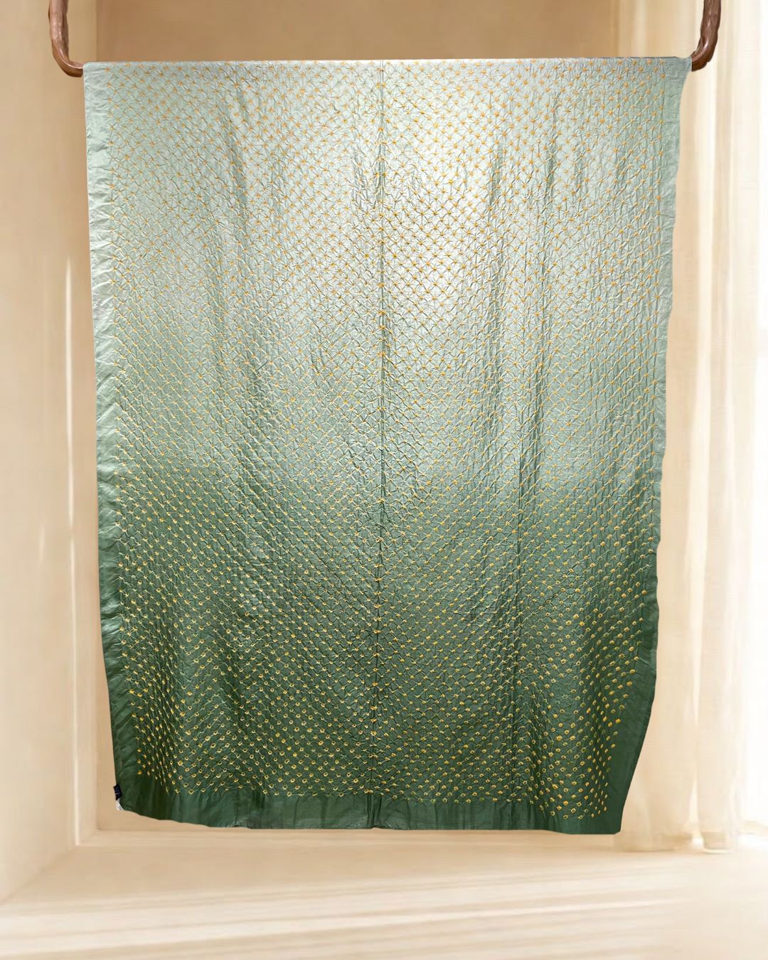 LIGHT GREEN ALL OVER DOT SILK BANDHANI FABRIC
