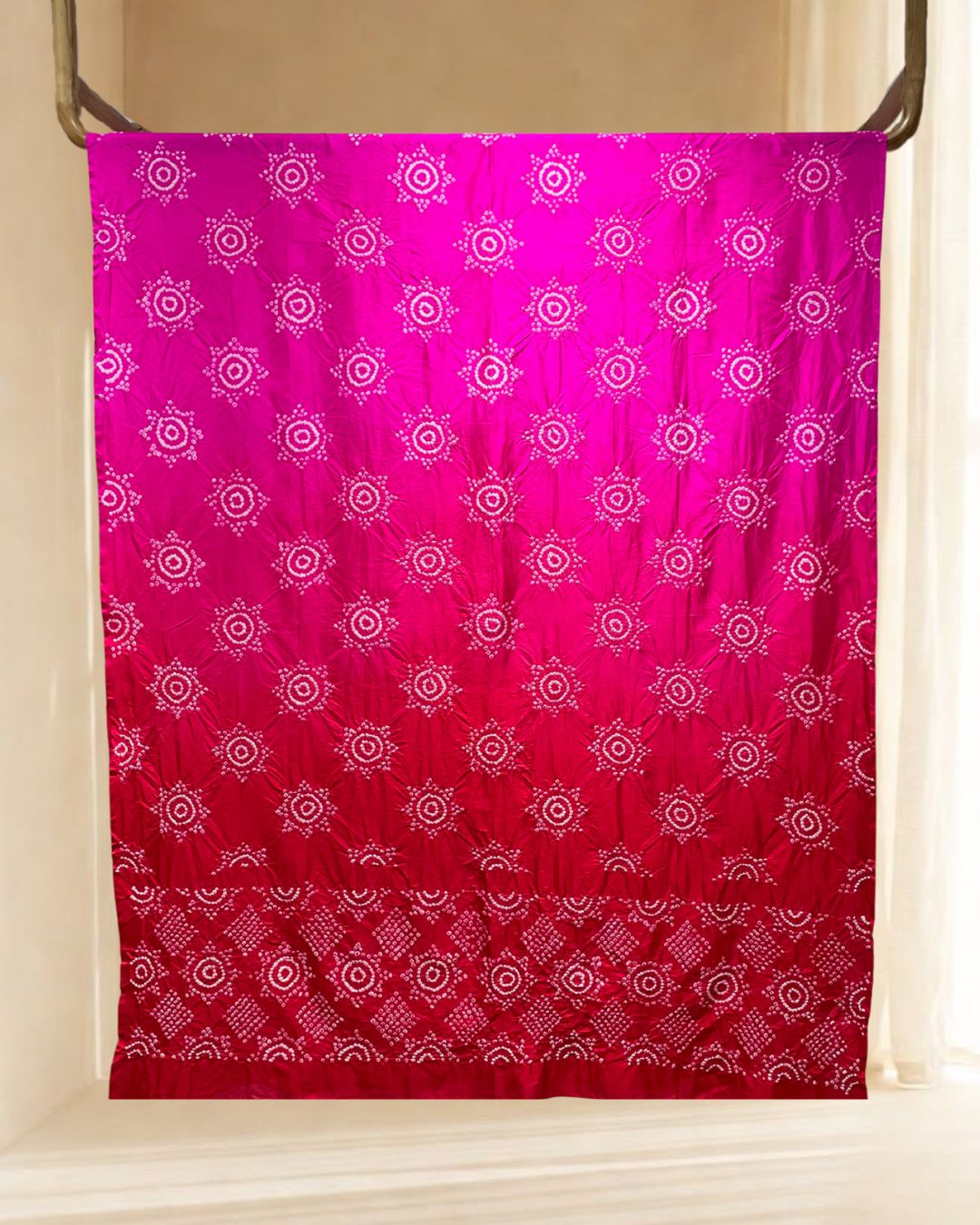 PINK - RED BORDER BANDHANI SILK FABRIC