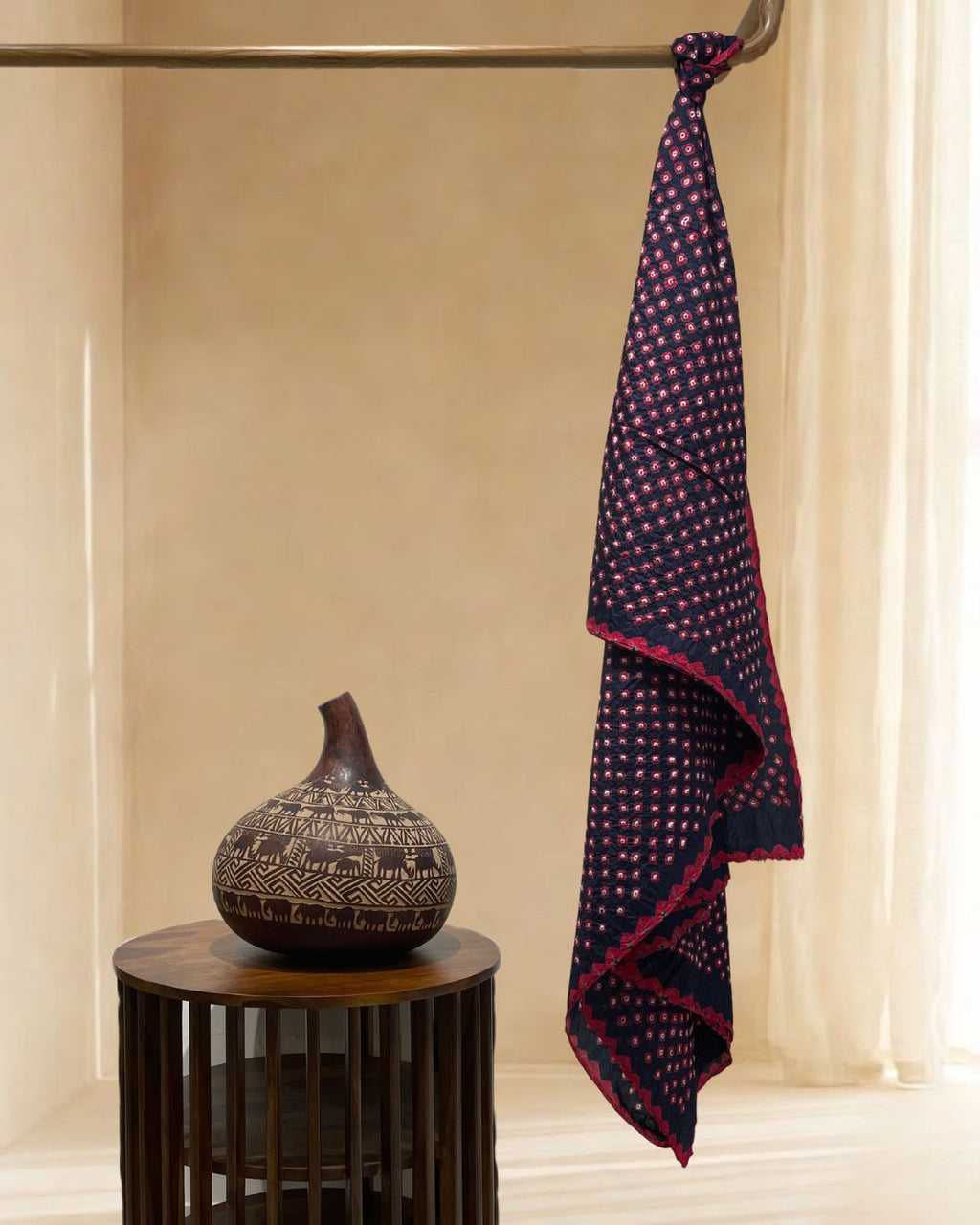 INDIGO BLUE DOUBLE DOT BANDHANI SILK FABRIC