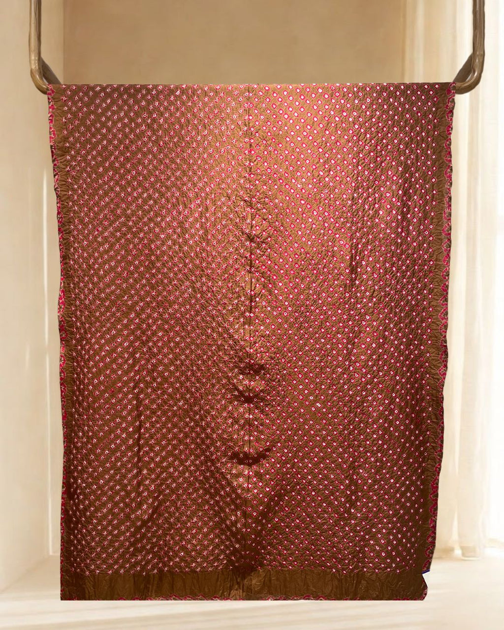 BROWN DOUBLE DOT BANDHANI SILK FABRIC