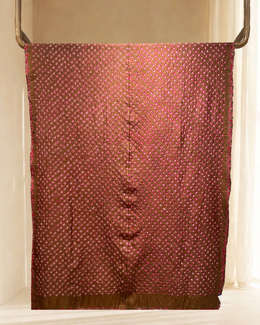 BROWN DOUBLE DOT BANDHANI SILK FABRIC