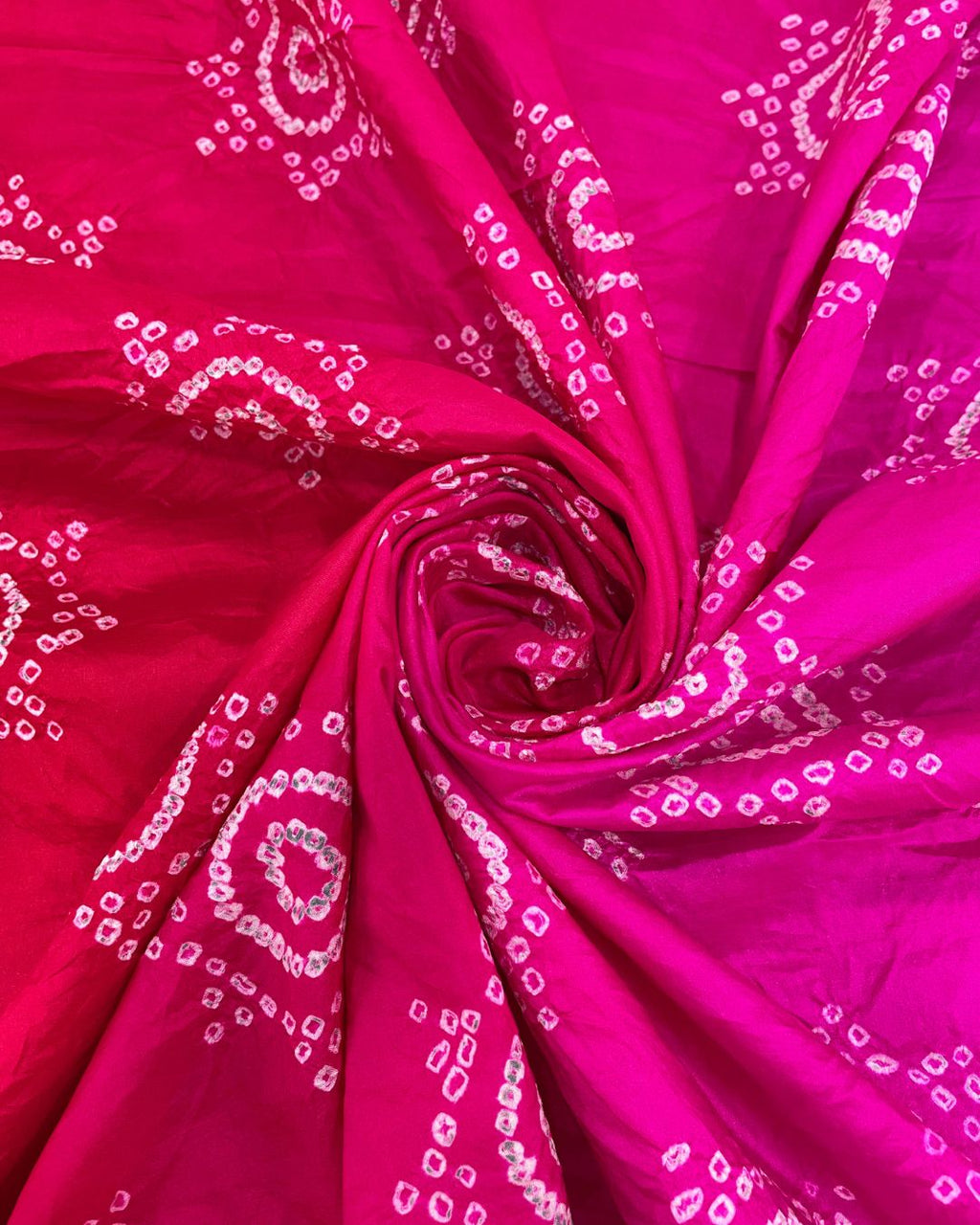 PINK - RED BORDER BANDHANI SILK FABRIC