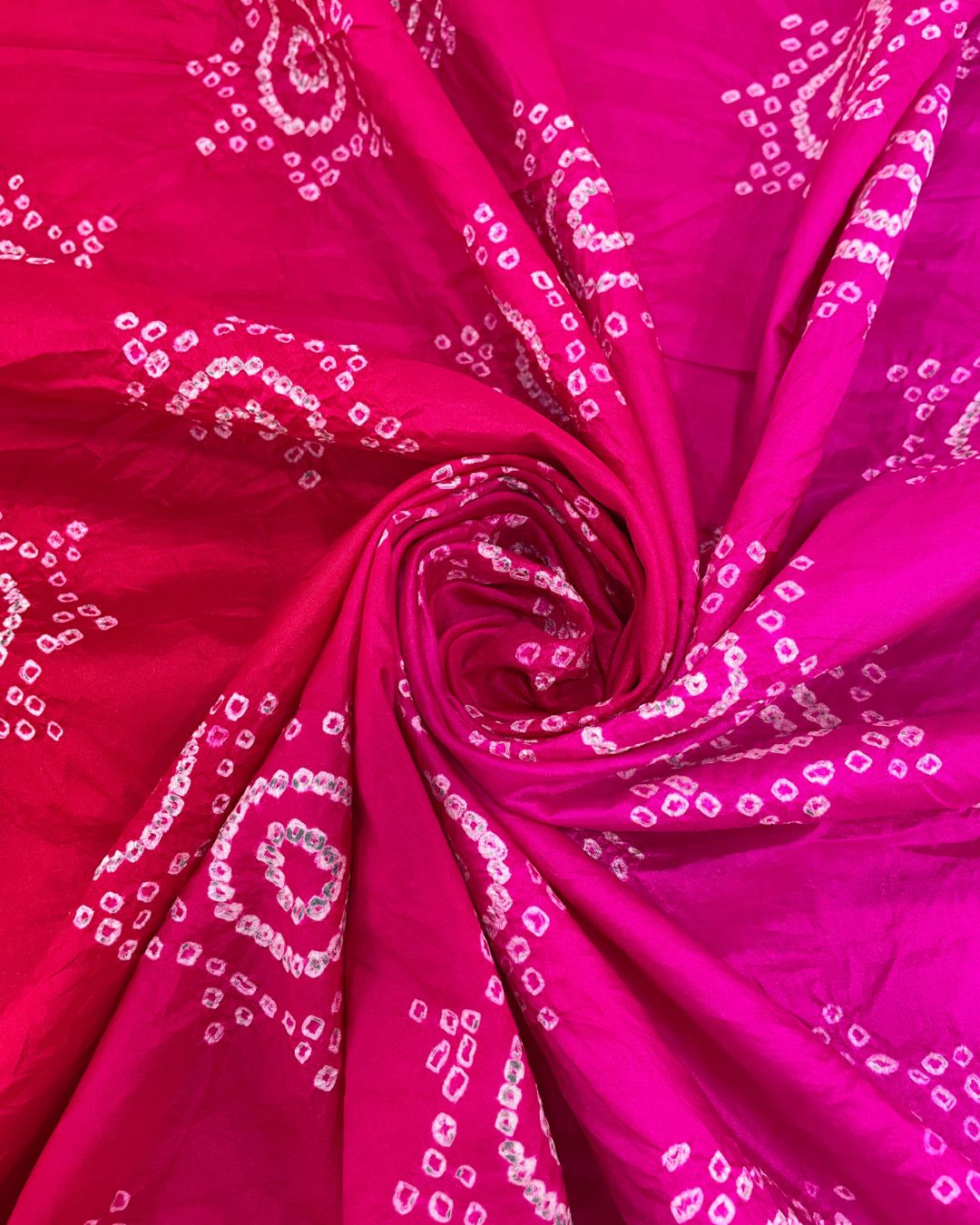 PINK - RED BORDER BANDHANI SILK FABRIC