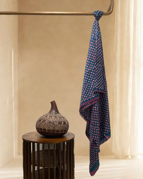 BLUE DOUBLE DOT BANDHANI SILK FABRIC