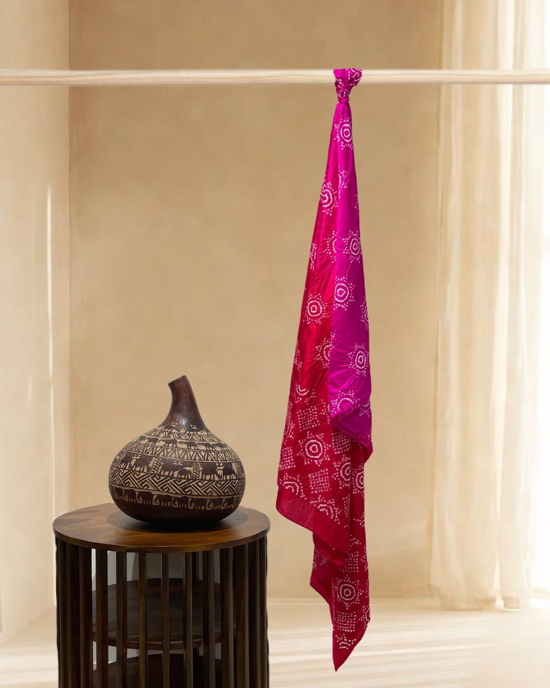 PINK - RED BORDER BANDHANI SILK FABRIC