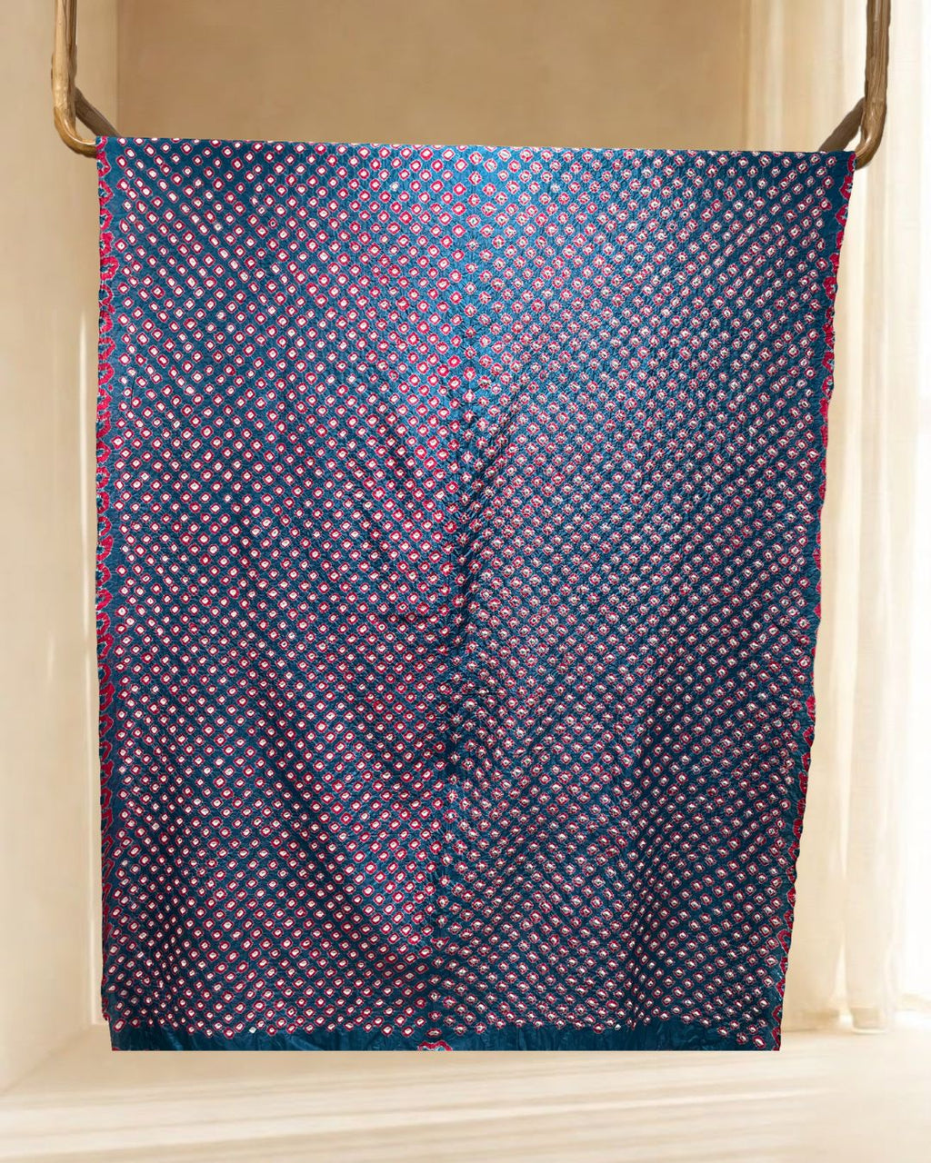 INDIGO BLUE DOUBLE DOT BANDHANI SILK FABRIC