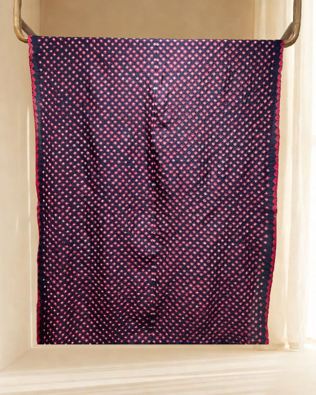 INDIGO BLUE DOUBLE DOT BANDHANI SILK FABRIC