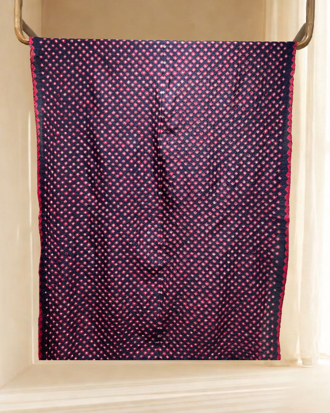 INDIGO BLUE DOUBLE DOT BANDHANI SILK FABRIC
