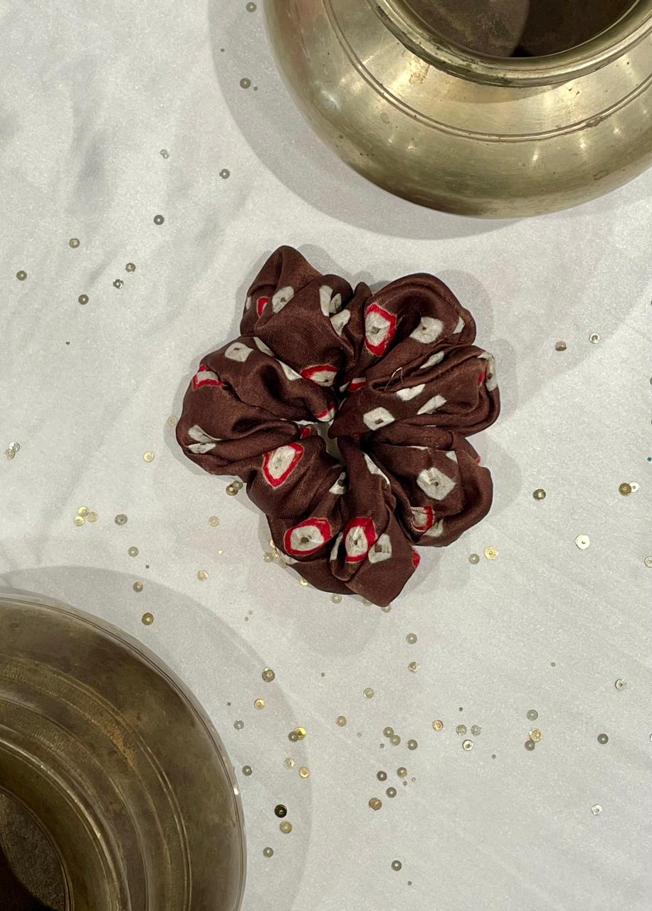 ORGANZA AND SILK SCRUNCHIES COMBO - YELLOW, BROWN AND GREY