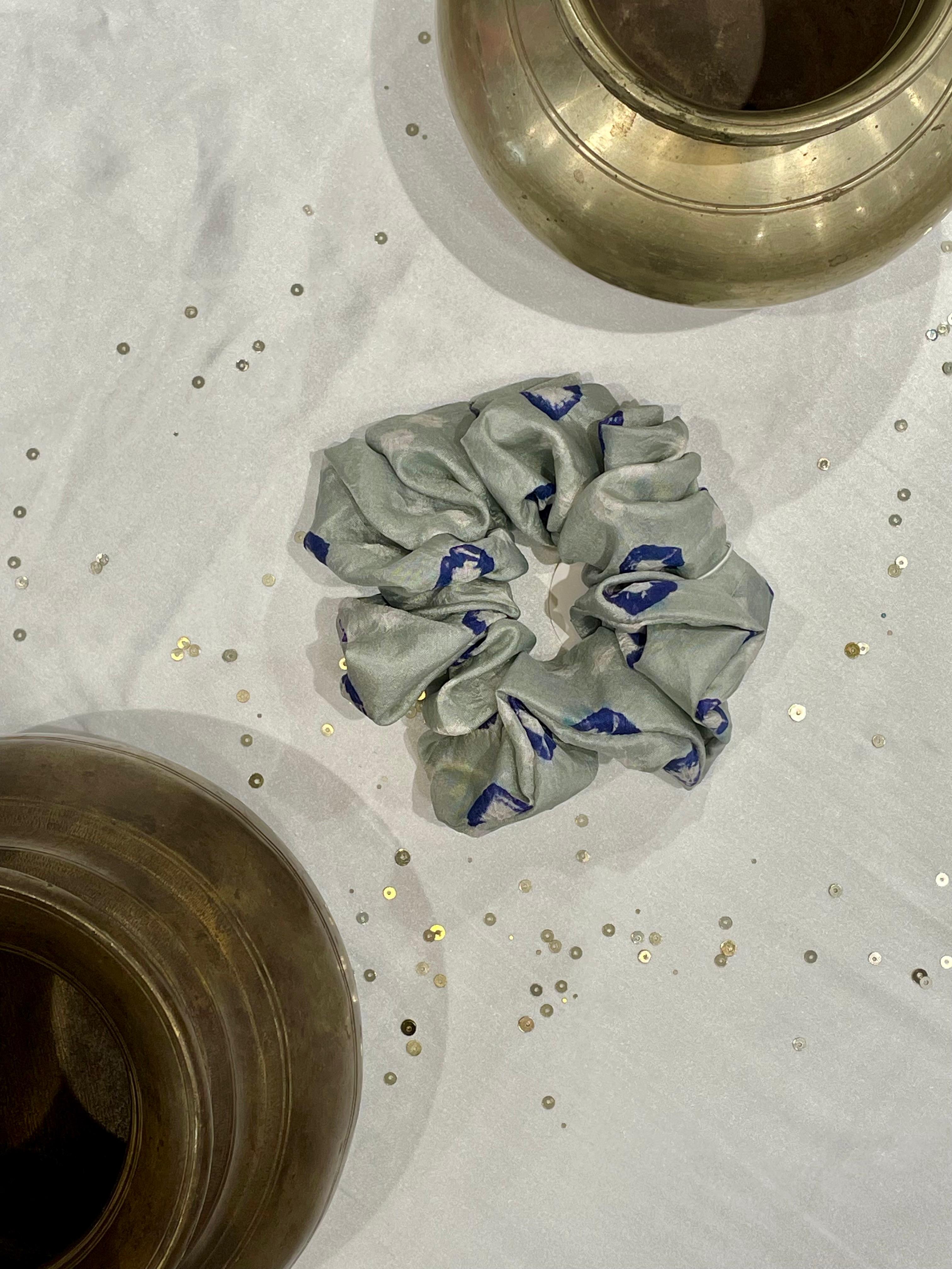 ORGANZA AND SILK SCRUNCHIES COMBO - YELLOW, BROWN AND GREY