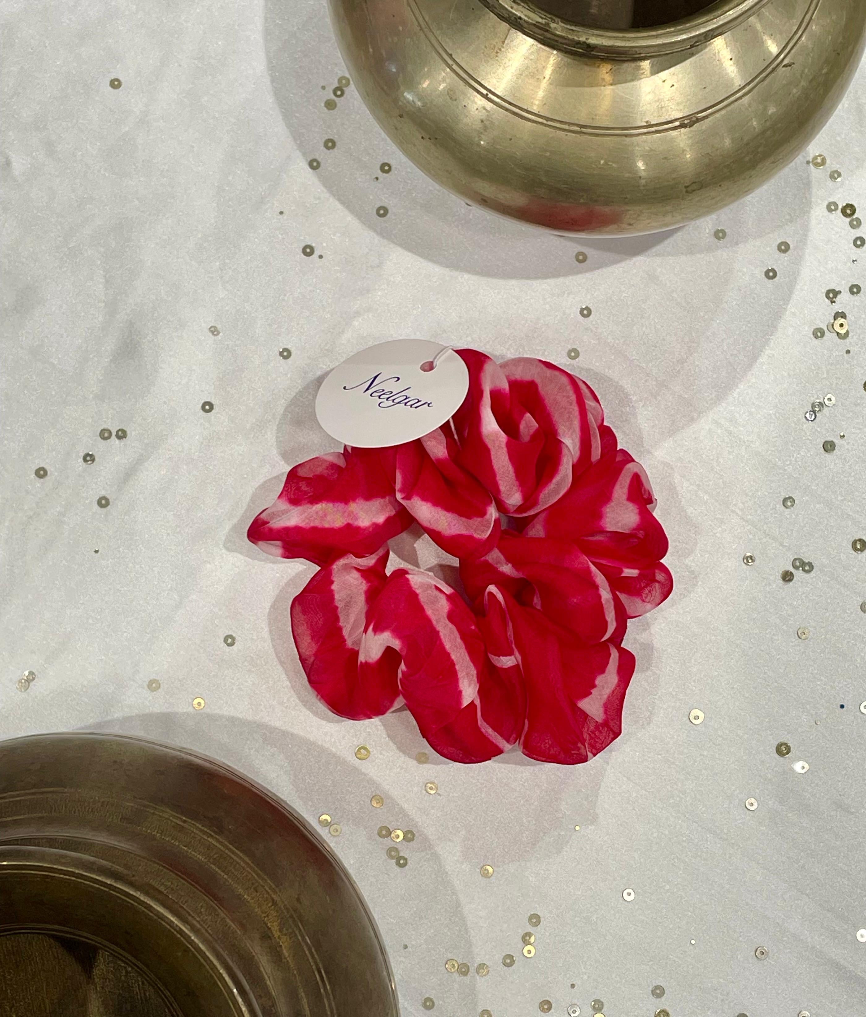 SILK SCRUNCHIES COMBO - RED, BLUE AND GREY