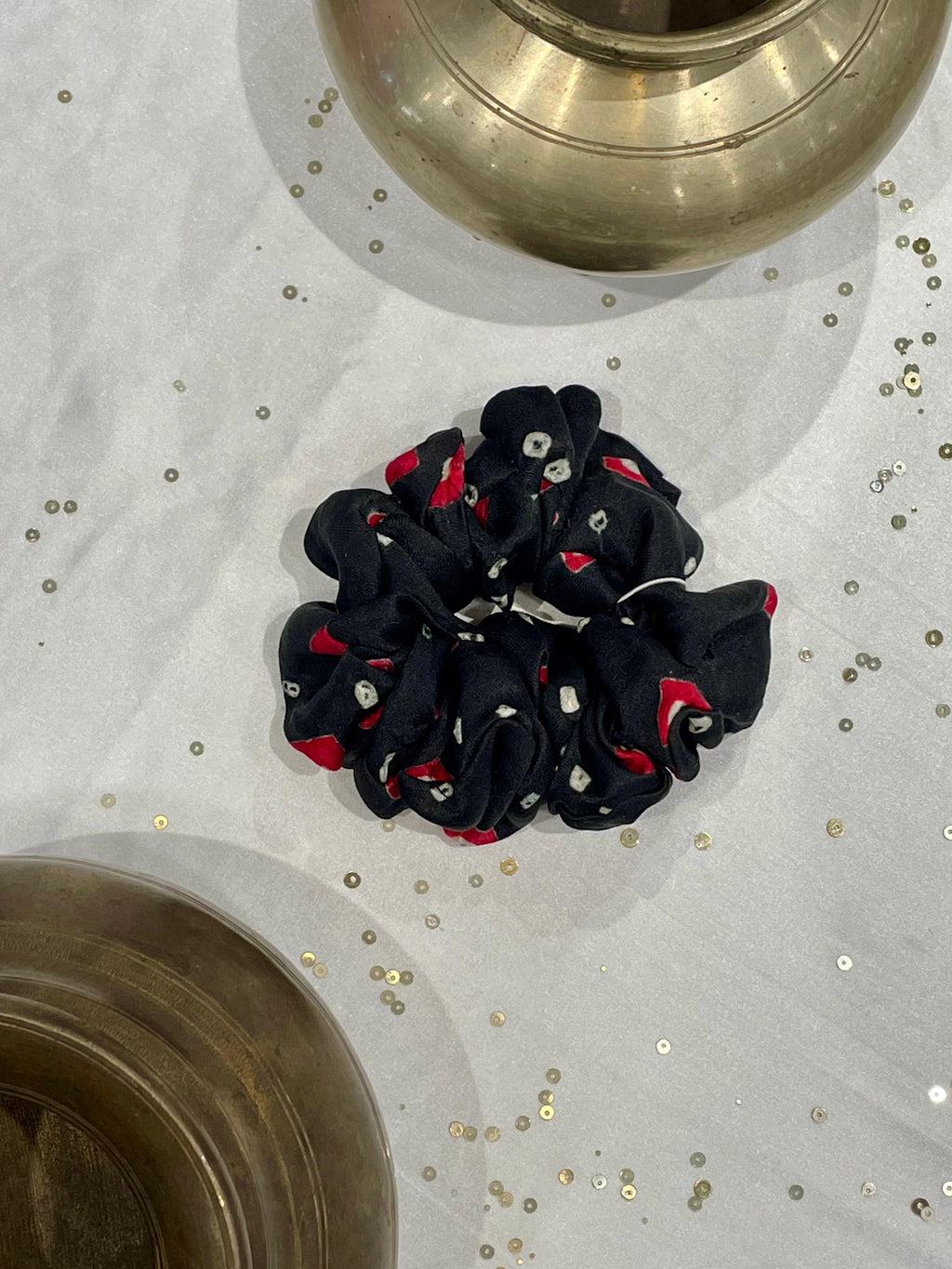 SILK SCRUNCHIES COMBO - RED, BLUE AND GREY